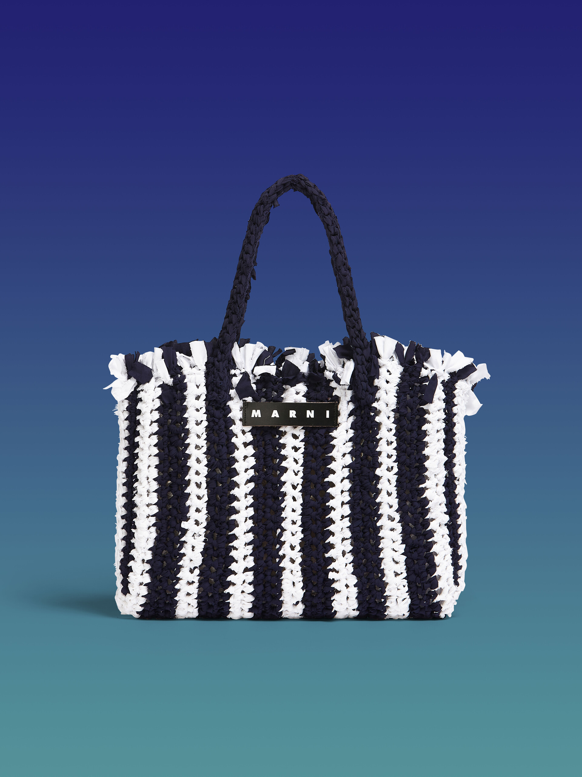 MARNI MARKET bag in white and blue cotton - Bags - Image 1