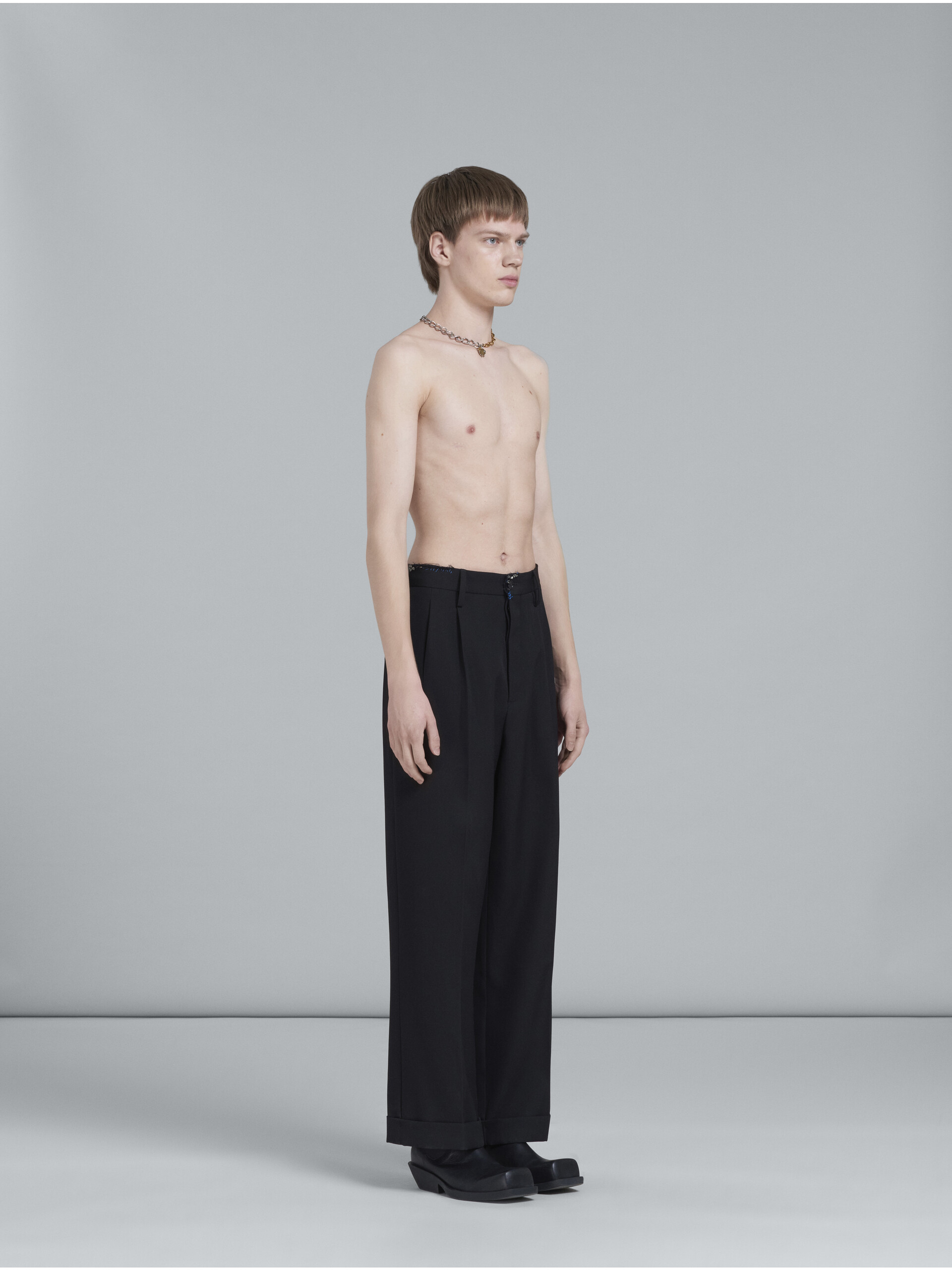 Black tuxedo-style pants with embroidery - Pants - Image 5