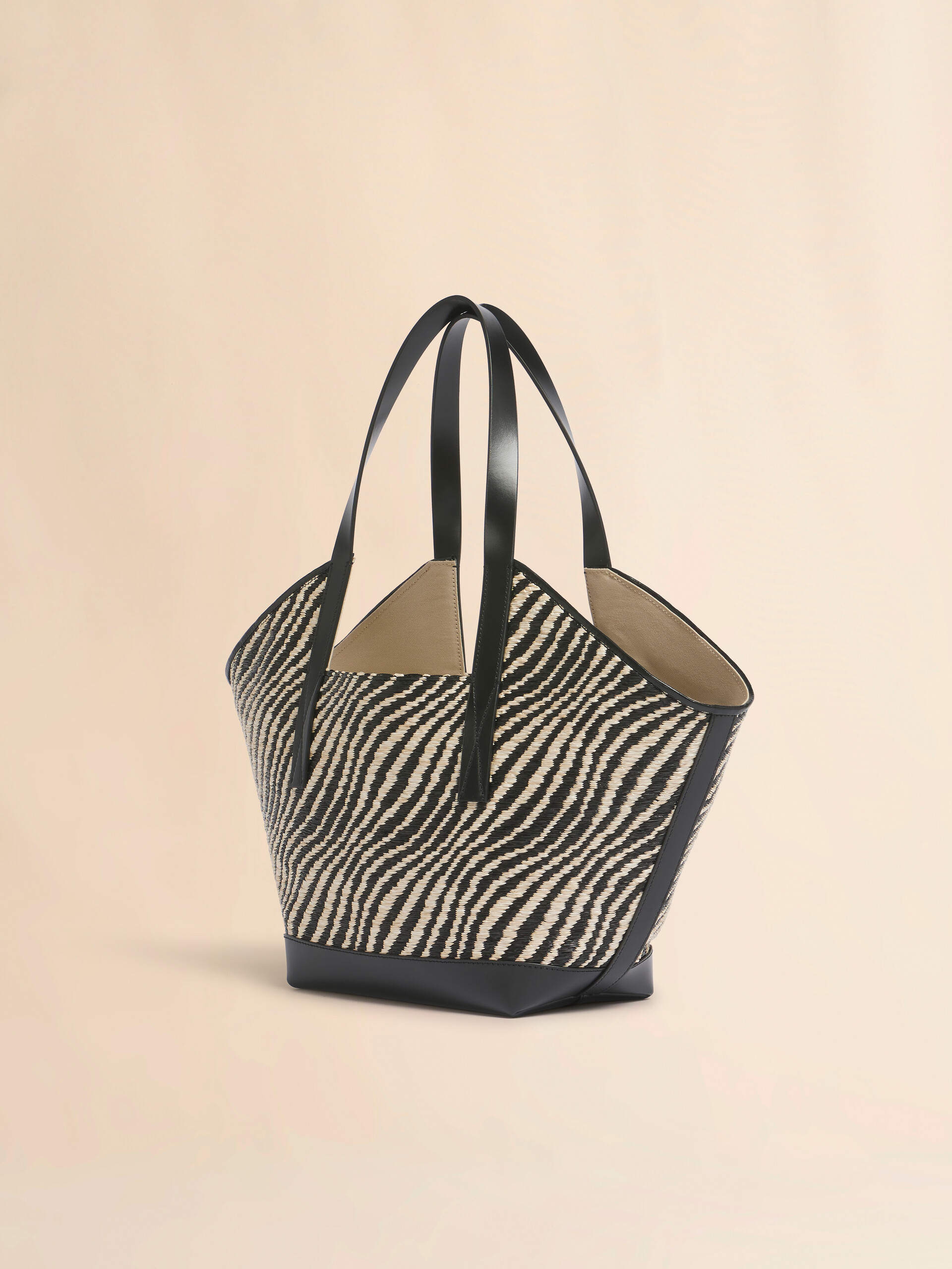 Tote Bag Waves peque&ntilde;o en tejido con efecto de rafia negro - Bolsos shopper - Image 3