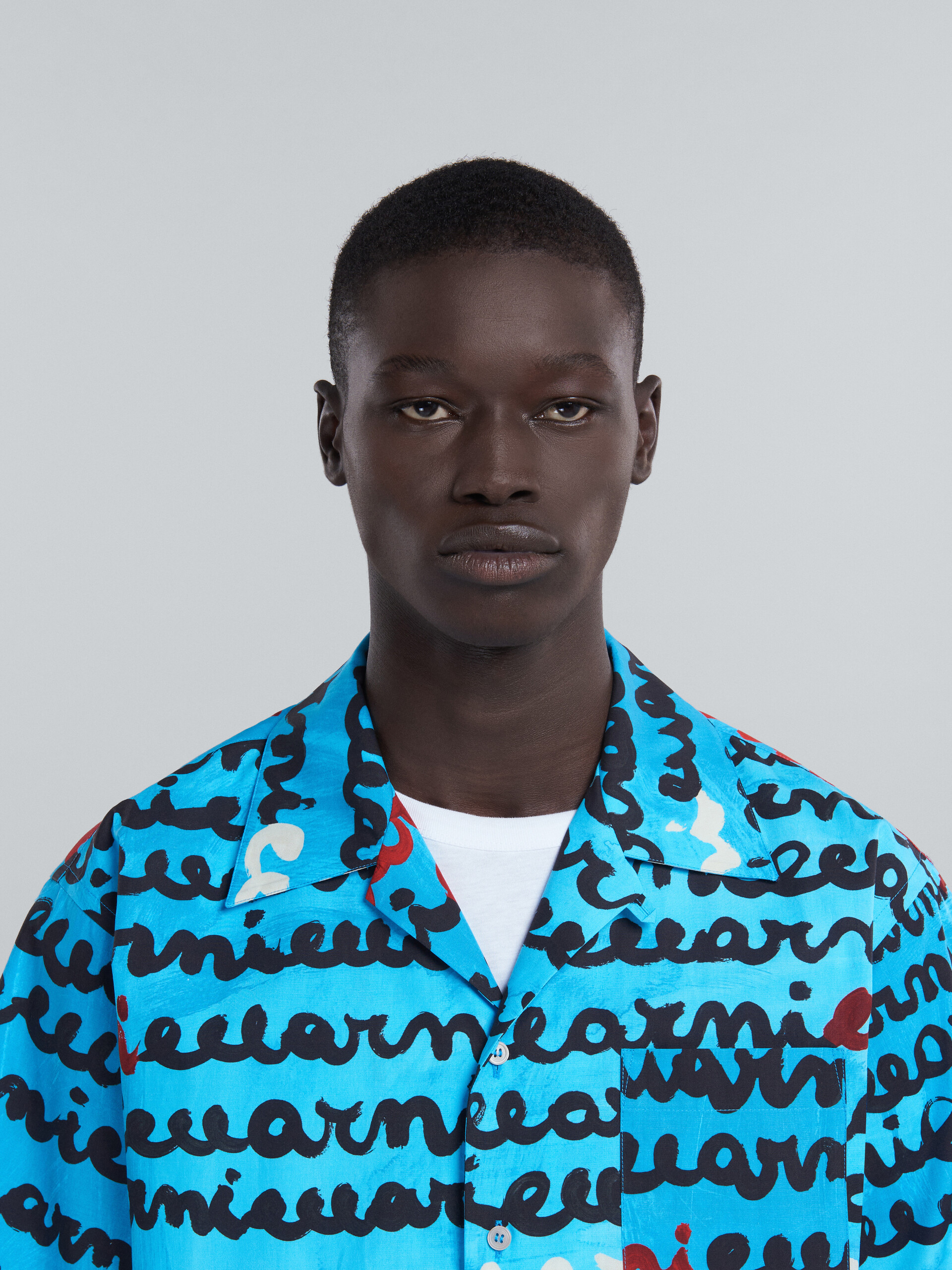 Turquoise cotton bowling shirt with Maremarni print - Shirts - Image 4