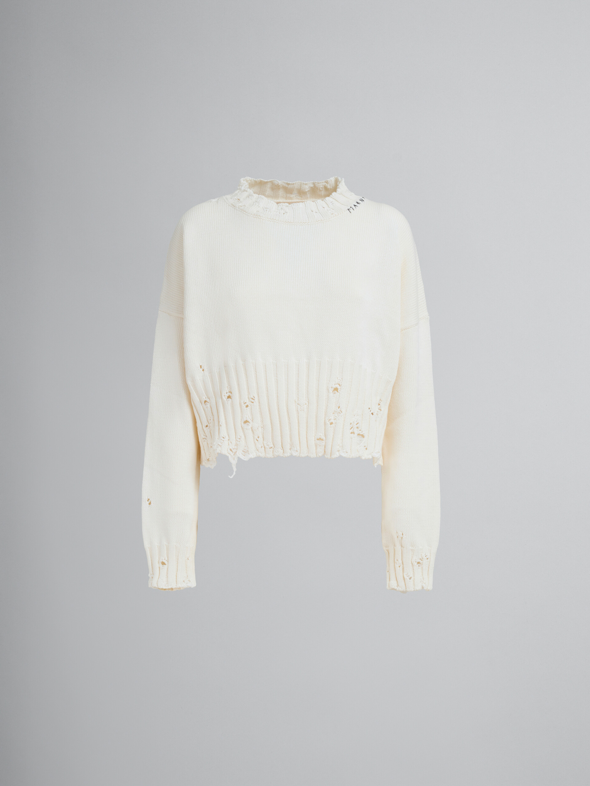 White cotton cropped sweater - Pullovers - Image 1