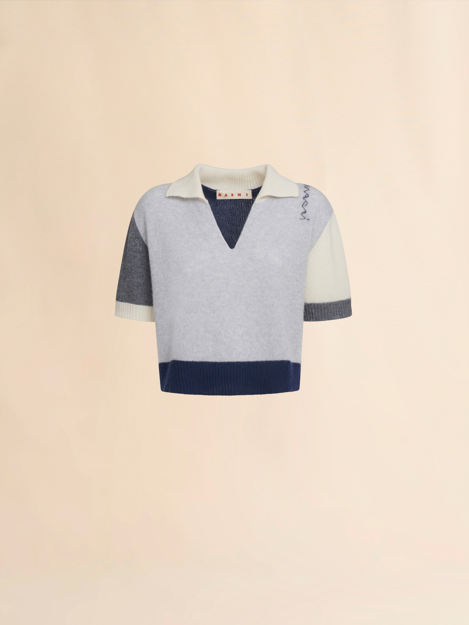 Grey cashmere colour block polo shirt with Marni Symbol - Pullovers - Image 1
