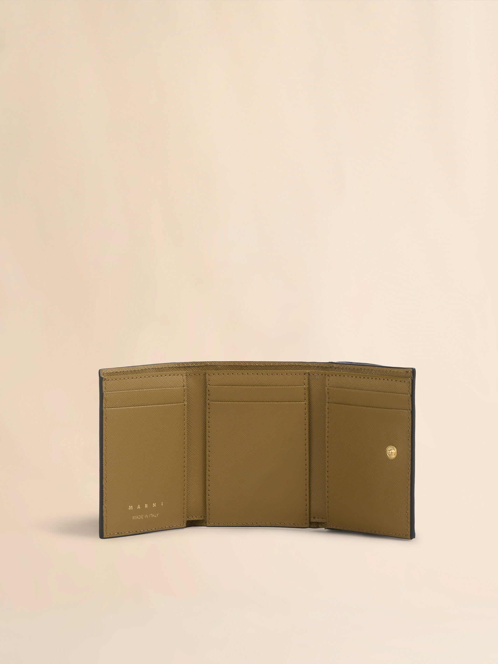 Trifold wallet in blue, cream and brown saffiano leather - Wallets - Image 2