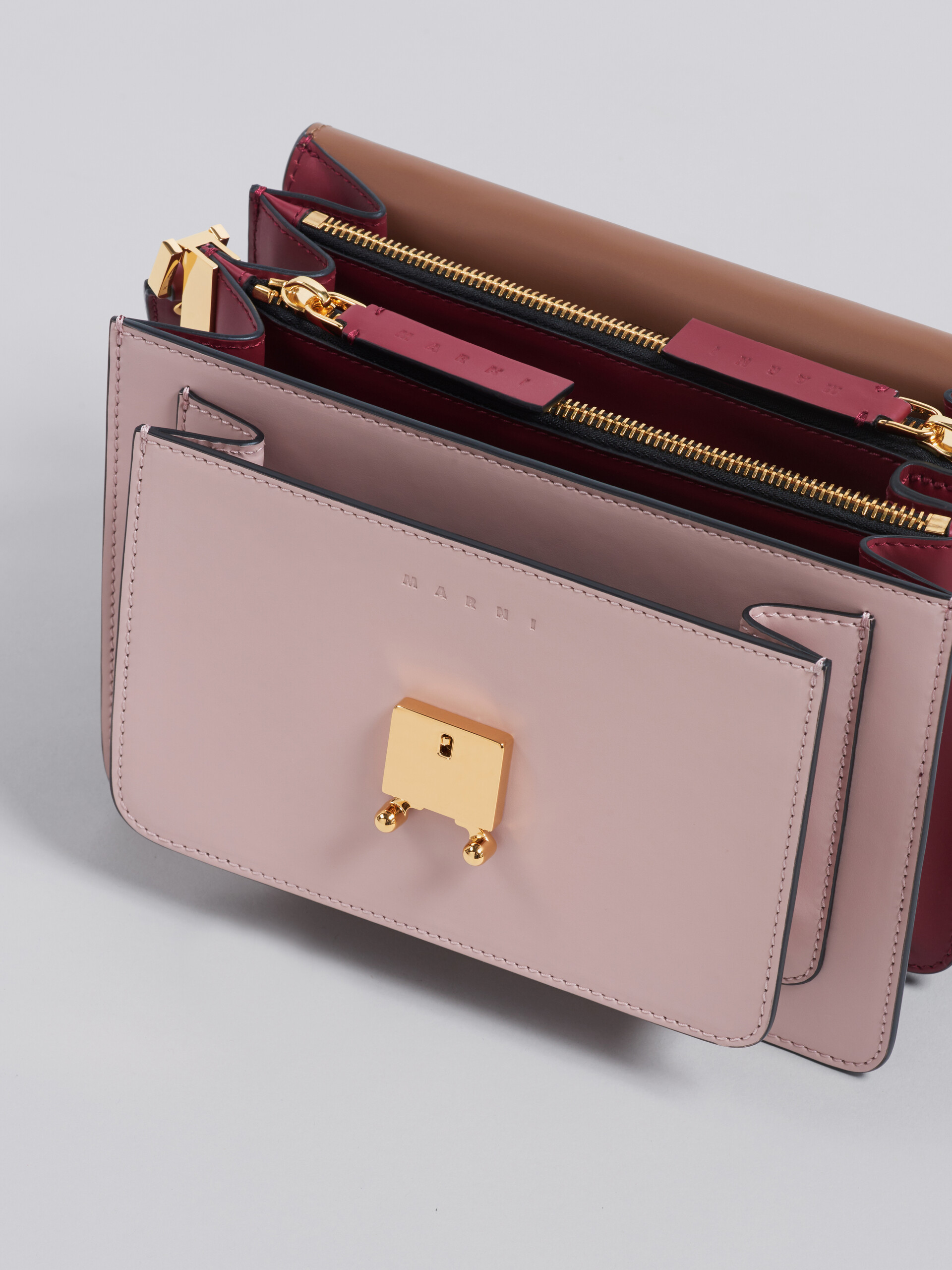 TRUNK medium bag in brown pink and red leather - Shoulder Bags - Image 3