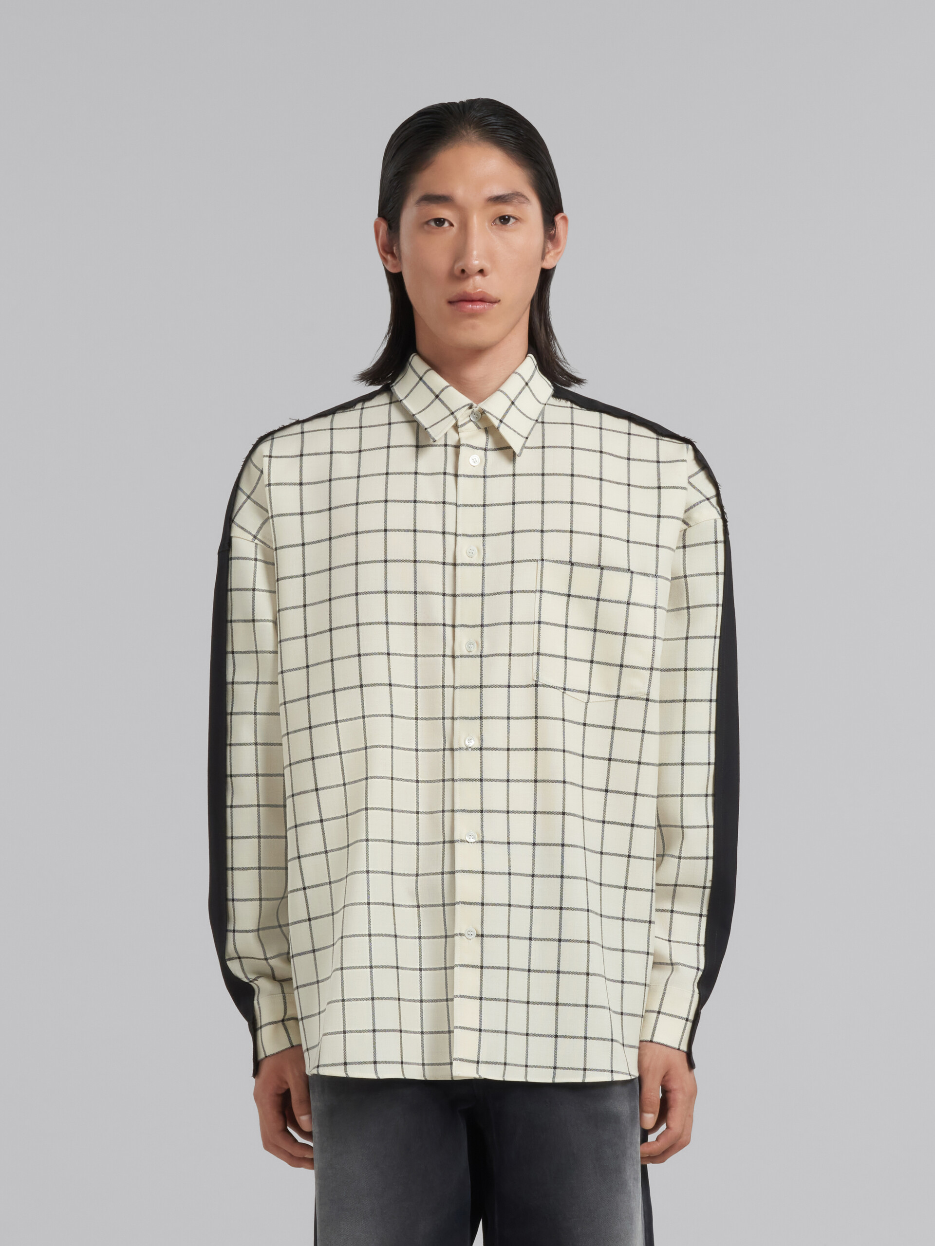 White checked wool shirt with plain back - Shirts - Image 2