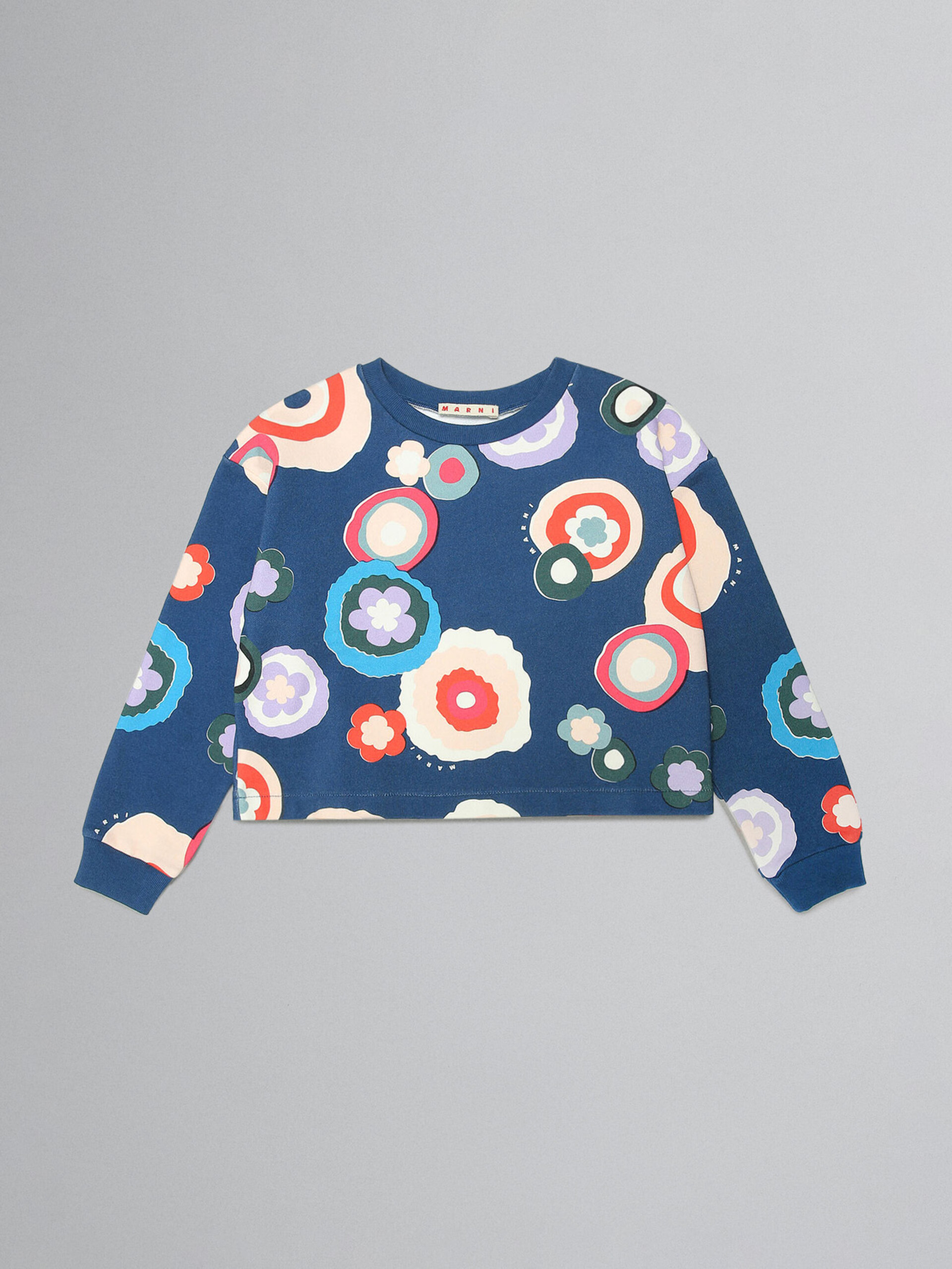 Blue French terry sweatshirt with Seventies print - Sweaters - Image 1