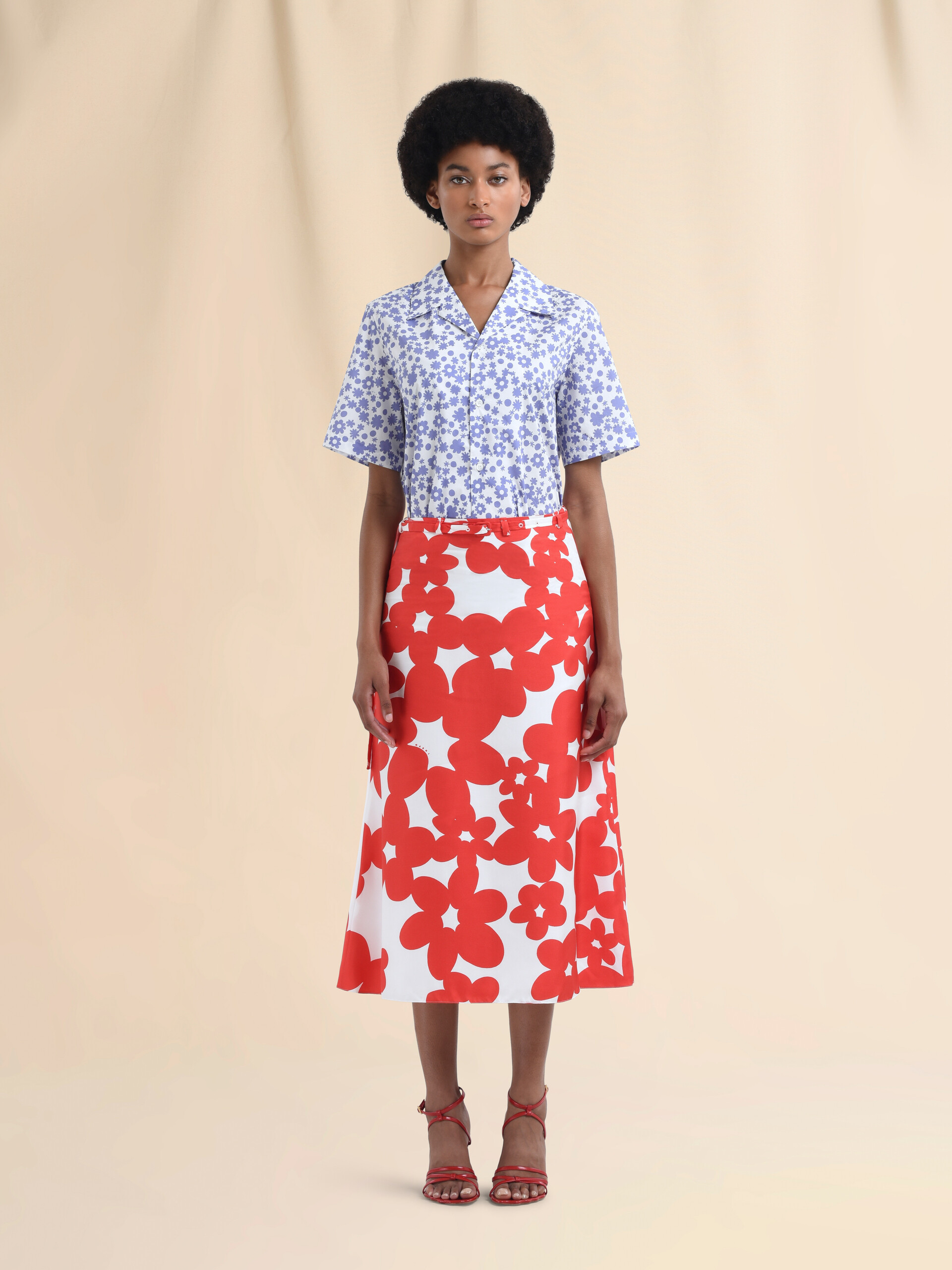 Red and white Dillies Print silk skirt - Skirts - Image 2