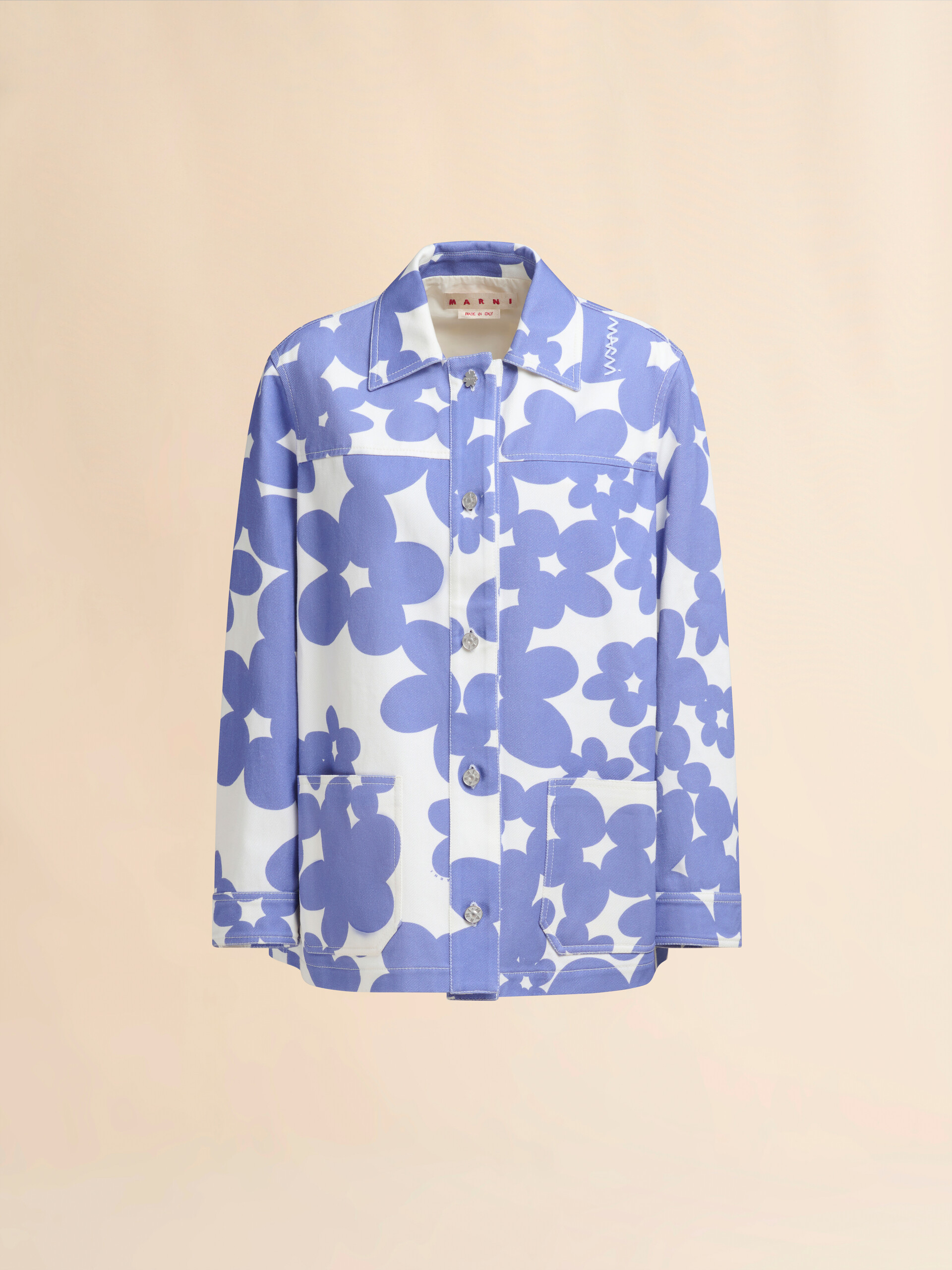 Cotton jacket with white and light blue Dillies print - Jackets - Image 1