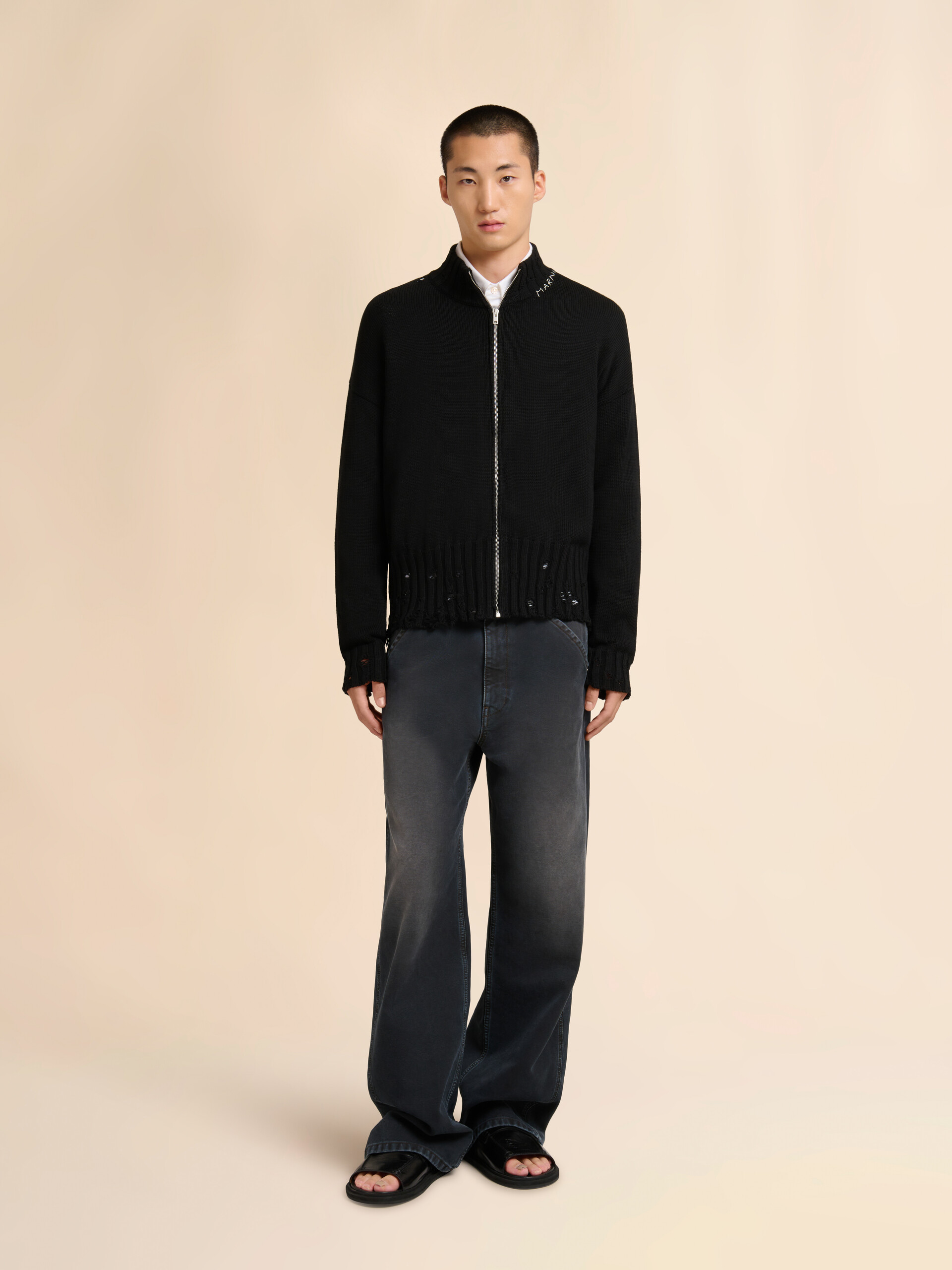 ブラック ジッパー付き ディシェベルド調コットン製ジャンパー - プルオーバー - Image 2