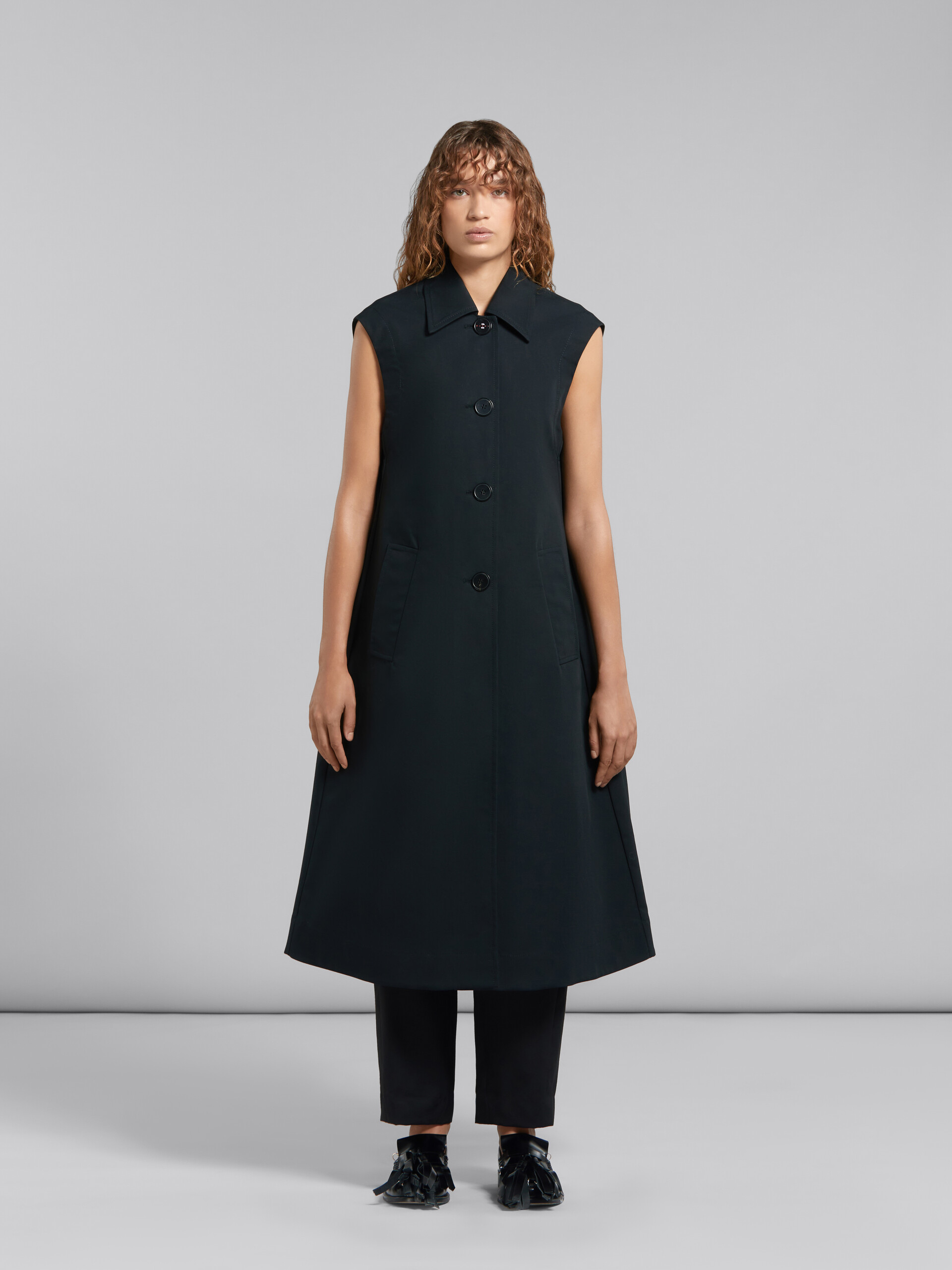 Black bonded cotton cocoon dress - Waistcoats - Image 2