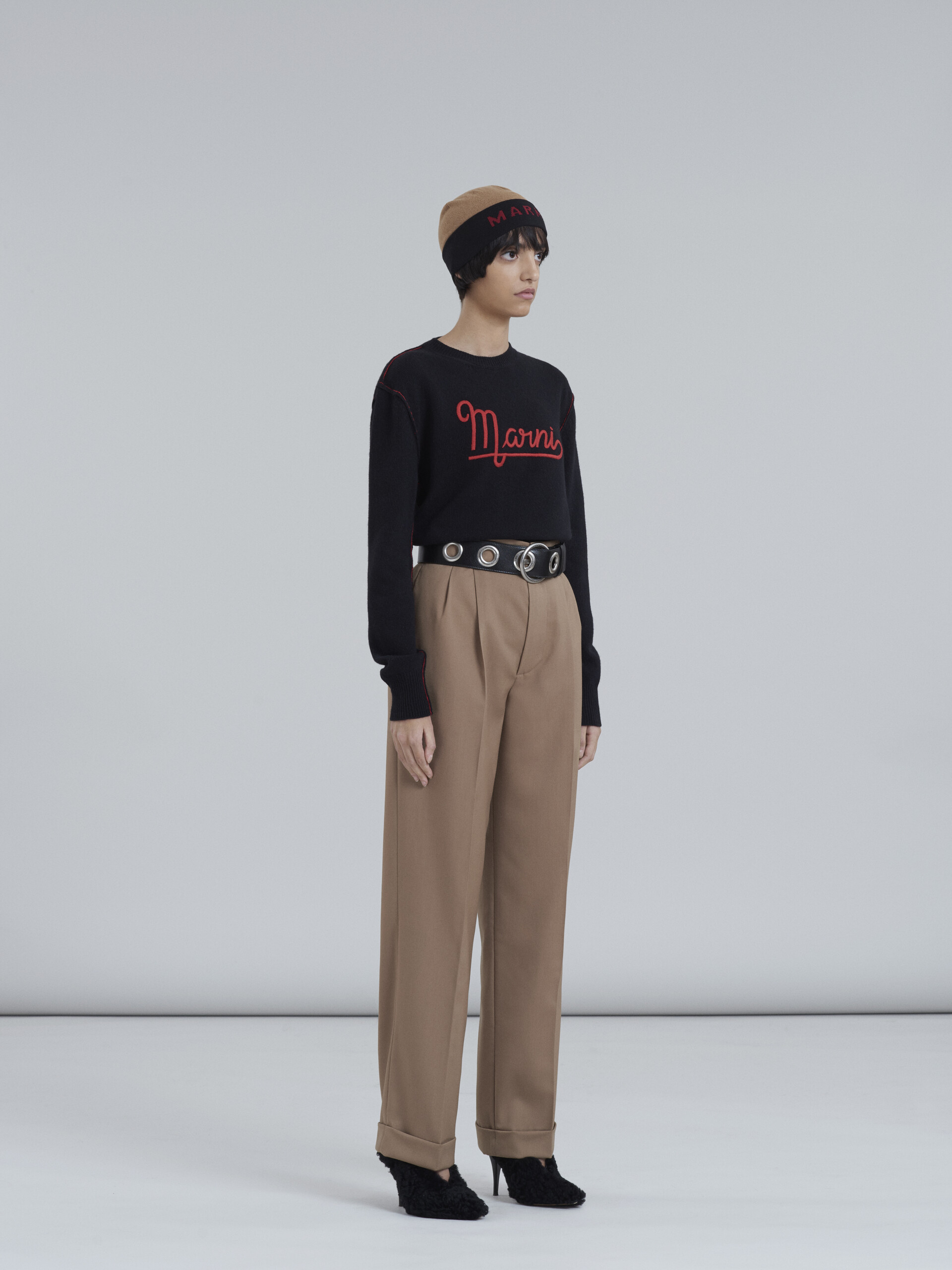 Black Shetland wool long-sleeved sweater with embroidered Marni logo - Pullovers - Image 5