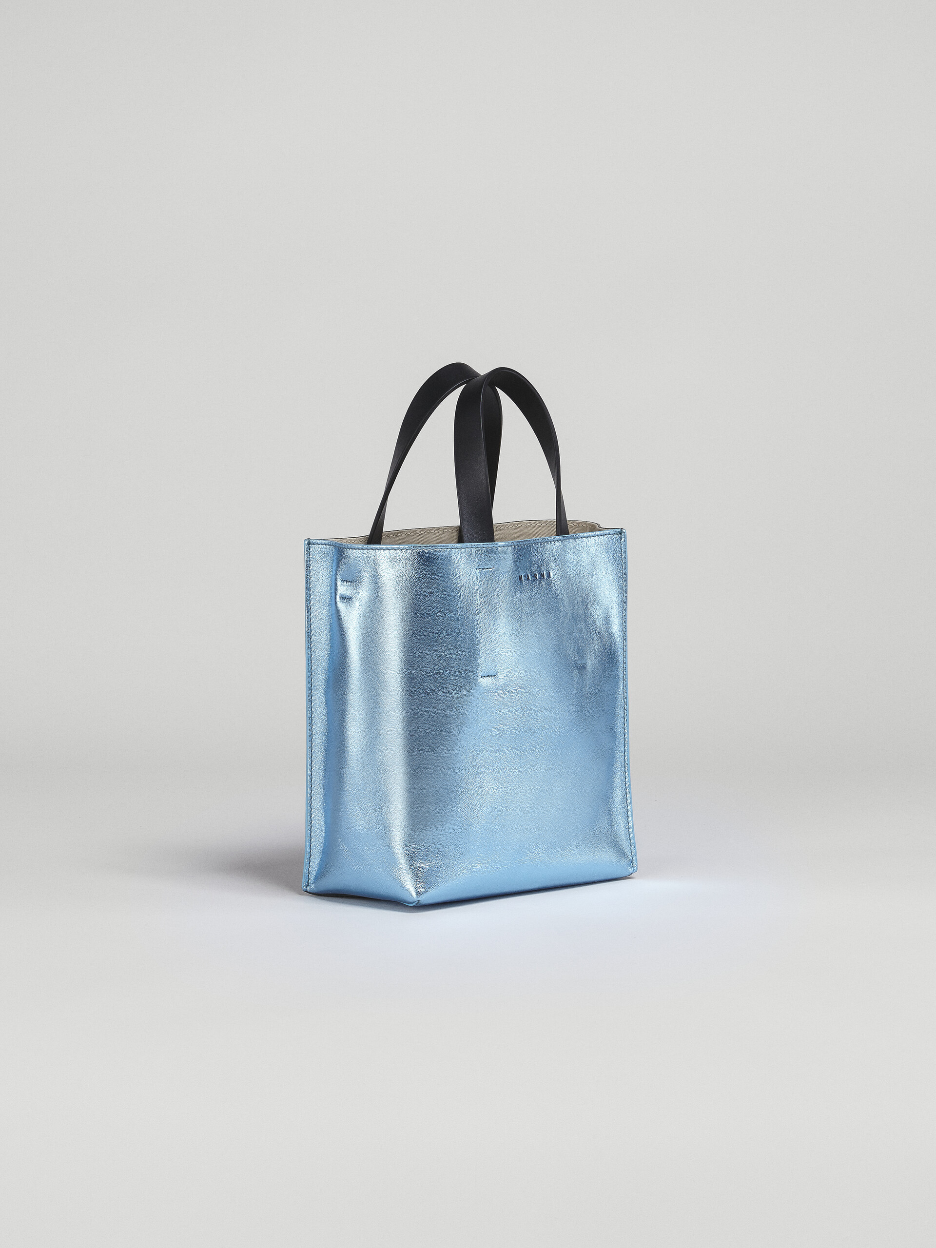 Pale blue green and black metallic leather MUSEO bag - Shopping Bags - Image 4