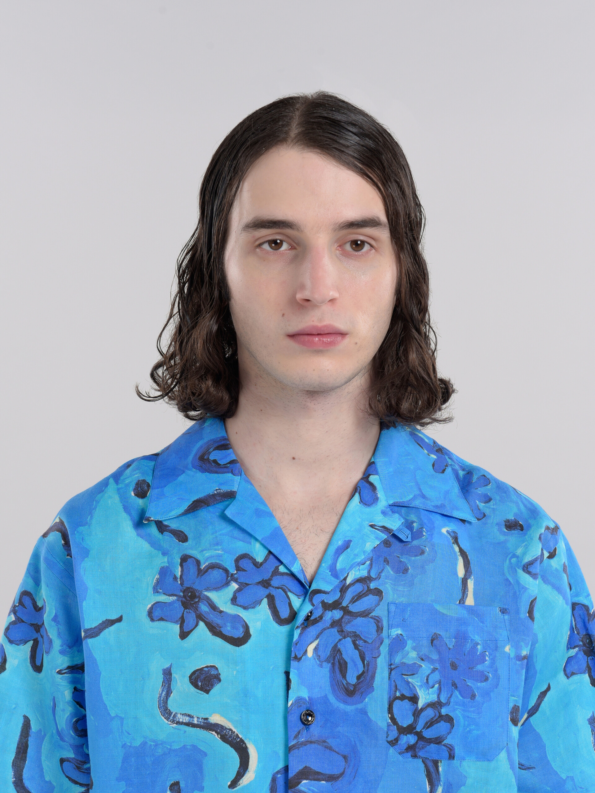 Printed blue ramié bowling shirt | Marni