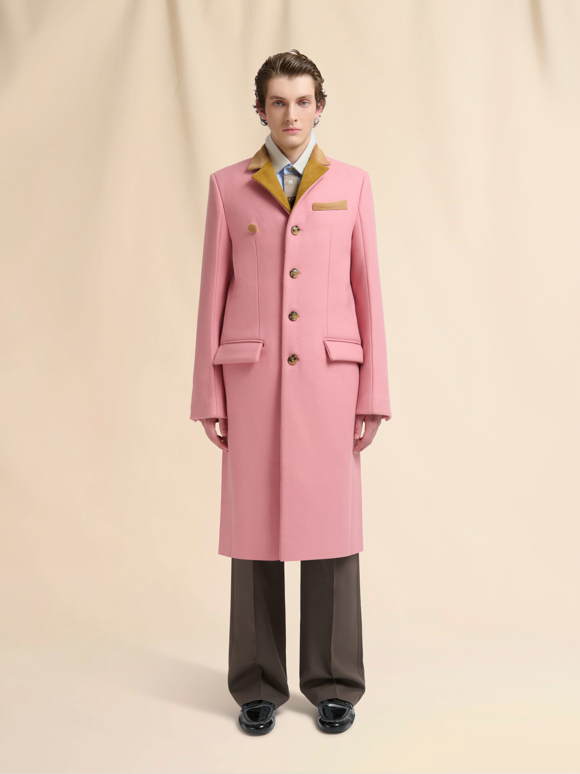Pink wool felt coat with suede details - Coats - Image 2