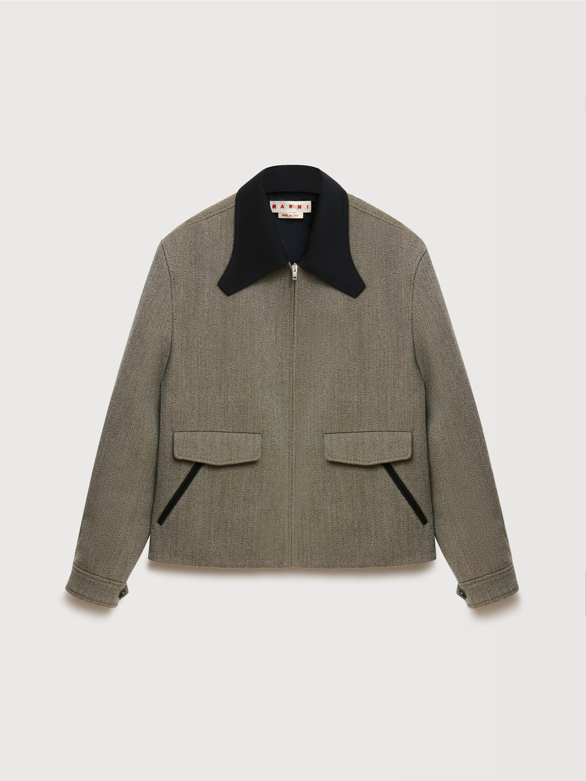 Taupe tweed jacket with sculptural collar - Jackets - Image 1