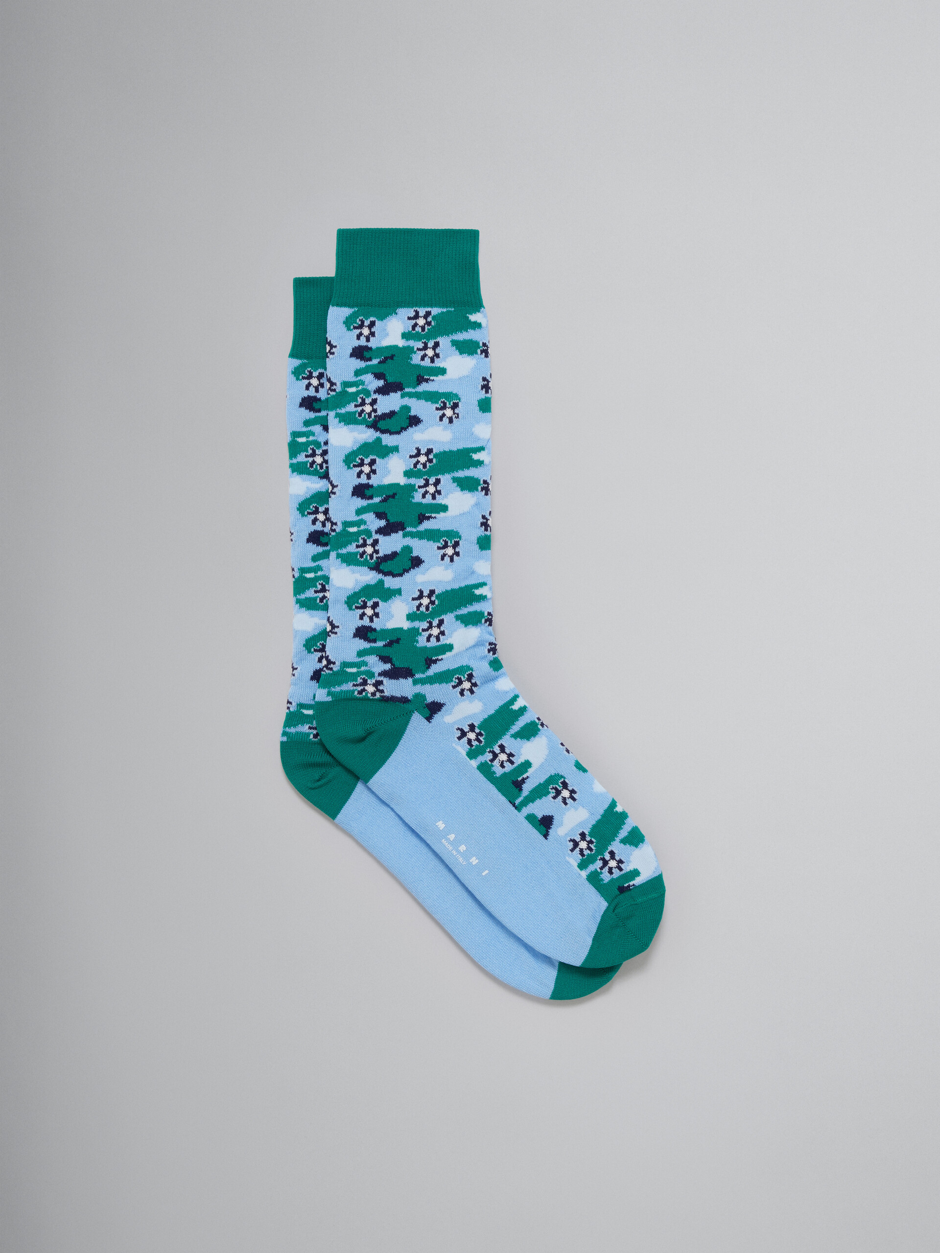 Blue and green flower socks - Socks - Image 1