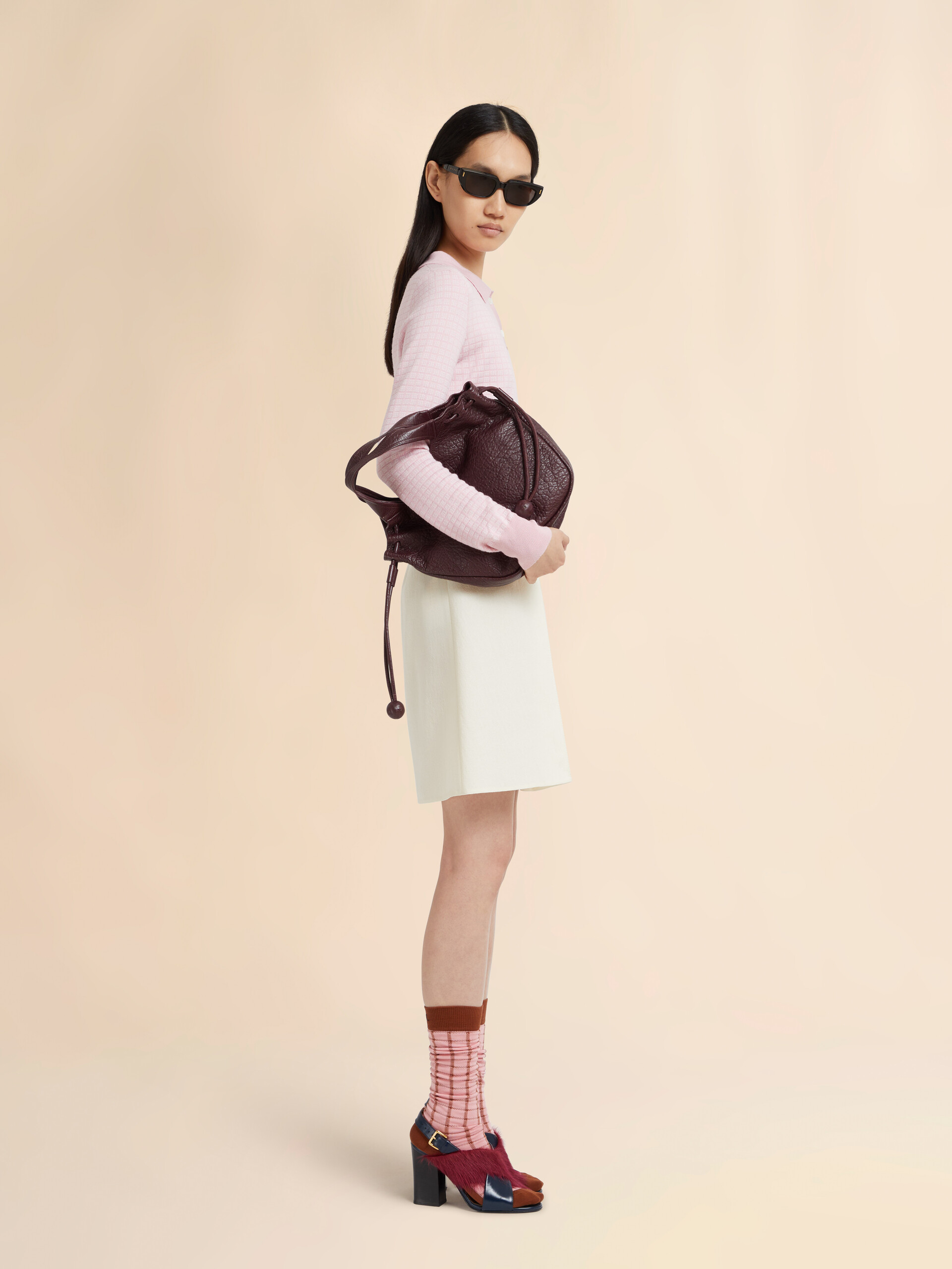 Pink wool-silk polo shirt with jacquard check - Shirts - Image 5