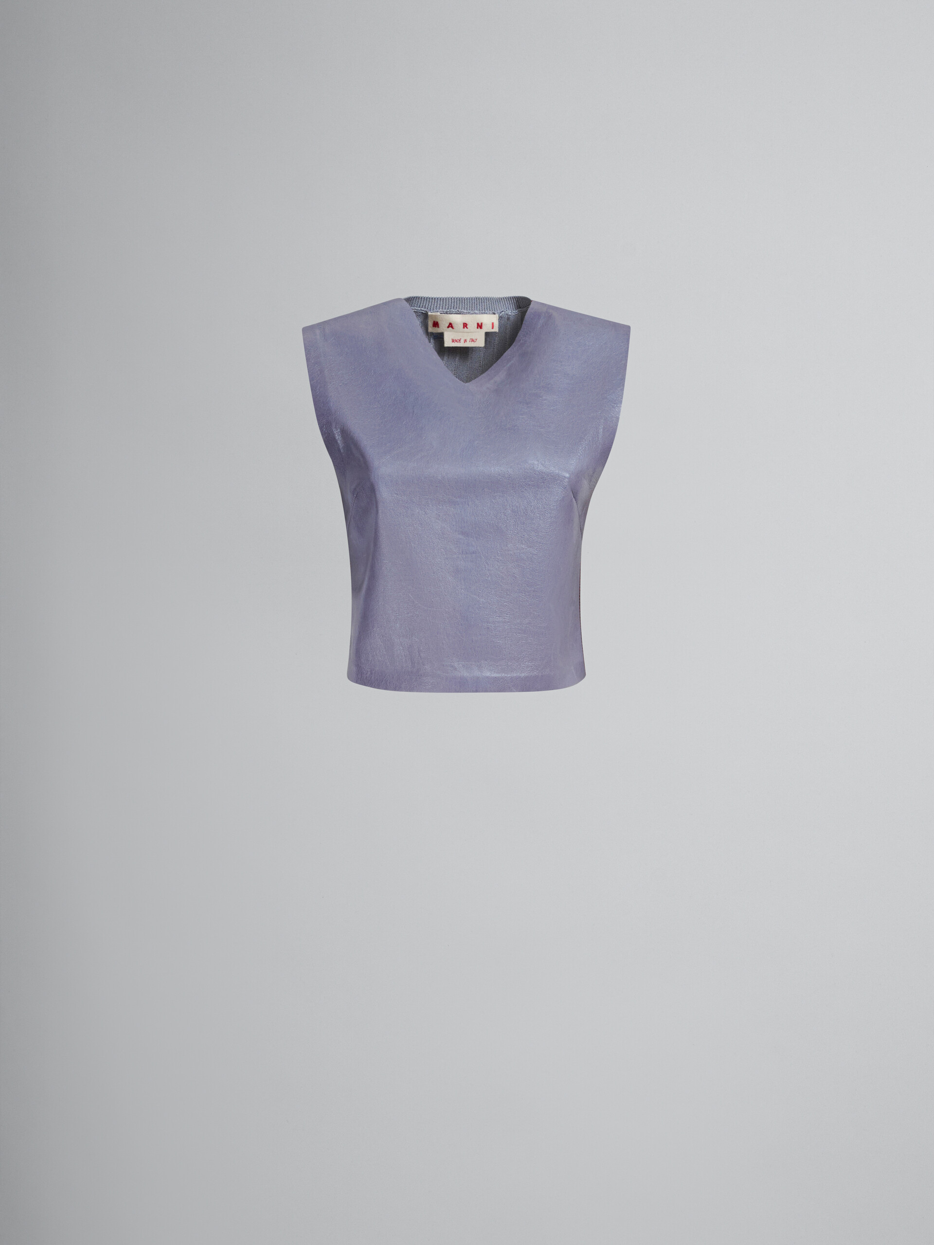 Haut en cuir gris avec dos en maille côtelée - Chemises - Image 1
