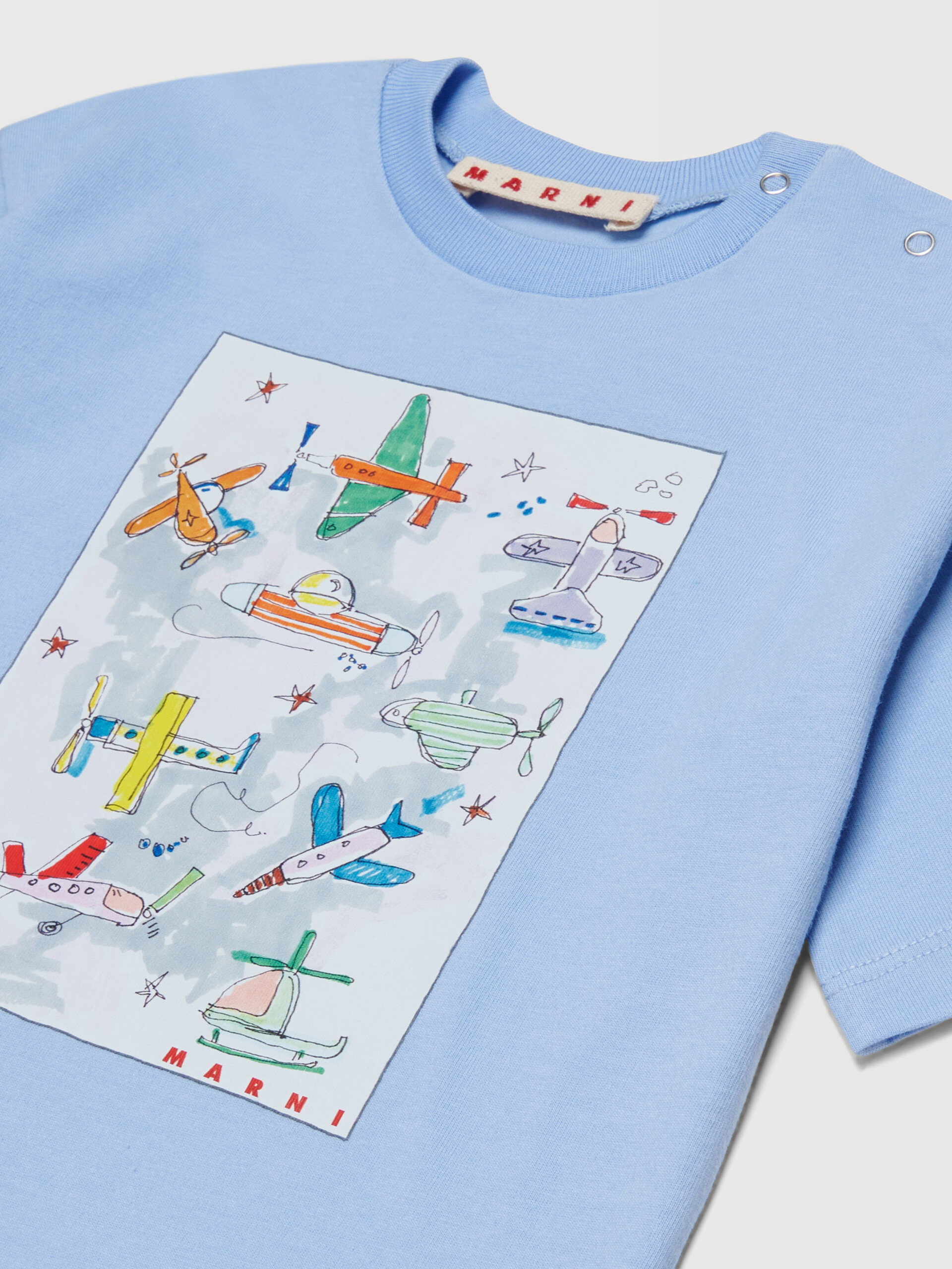 Light blue cotton T-shirt with airplane print - T-shirts - Image 3
