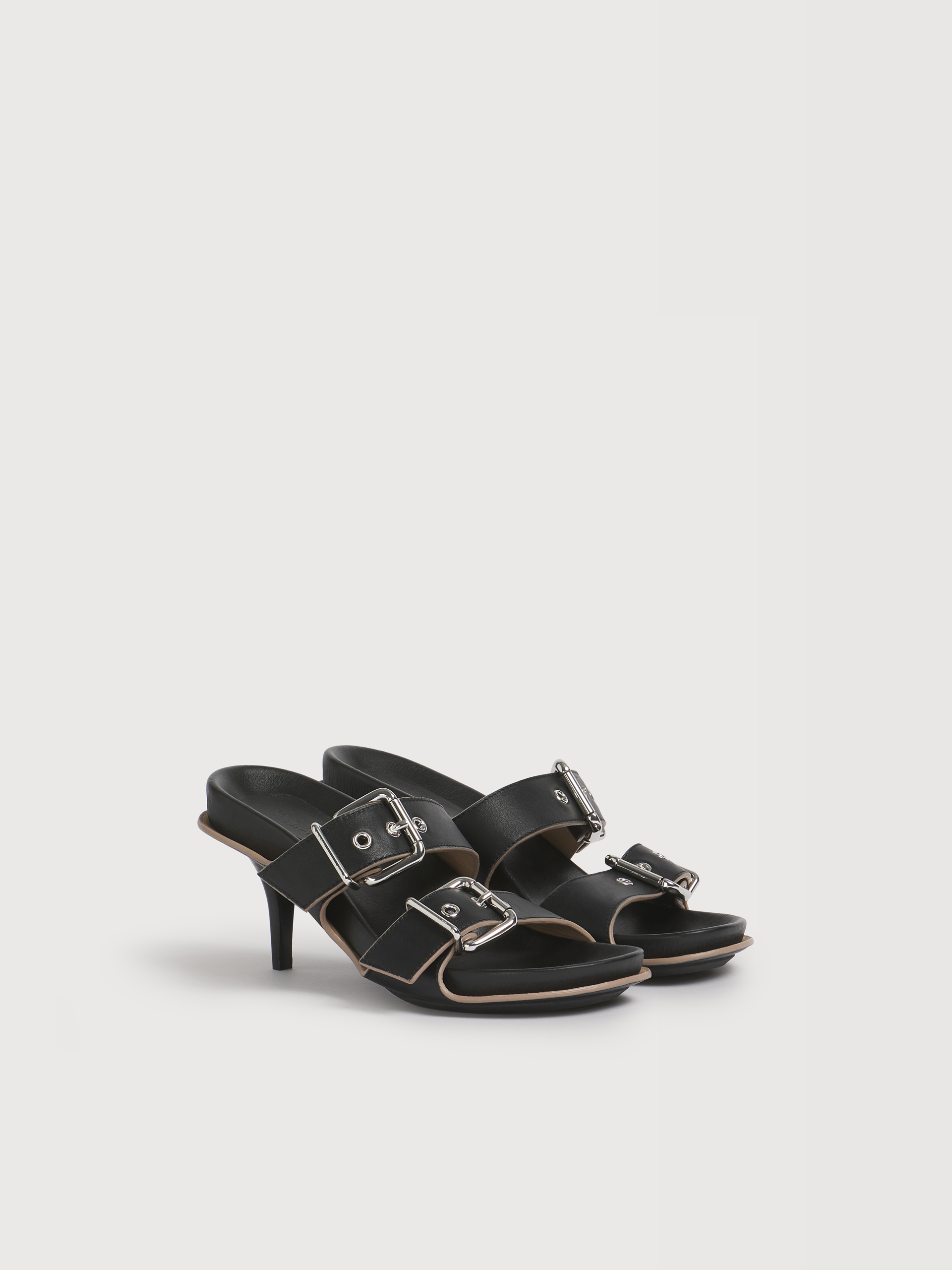 Black leather double-buckle Fussbett pump - Sandals - Image 2