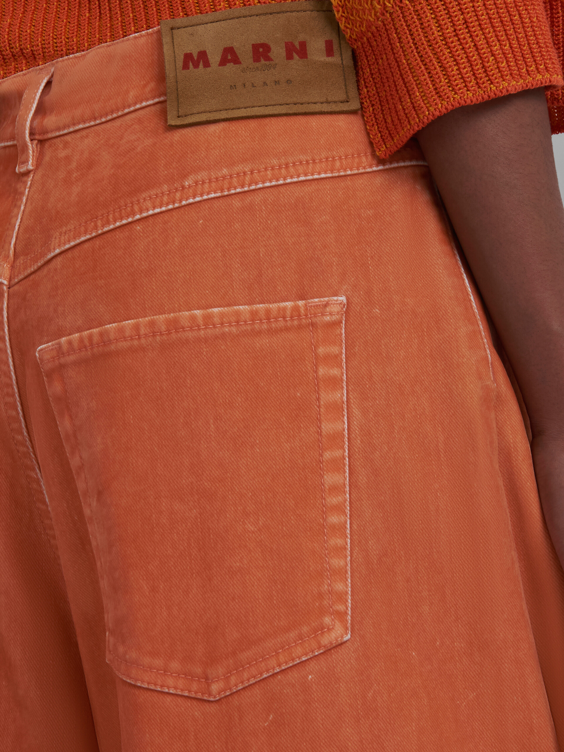 Orange flocked denim ultra-wide-leg trousers - Pants - Image 4