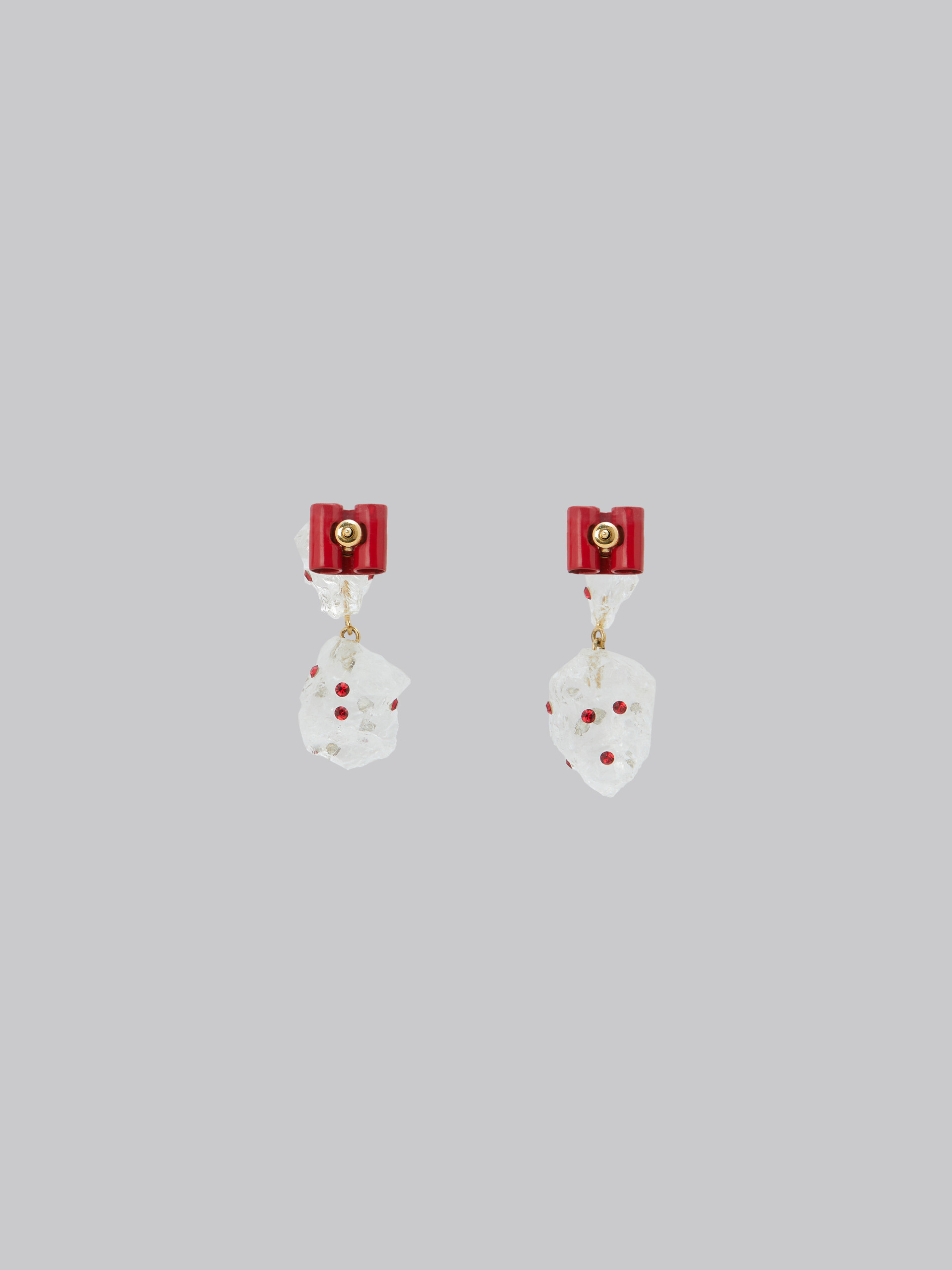 White quartz drop earrings with rhinestone polka dots - Earrings - Image 3