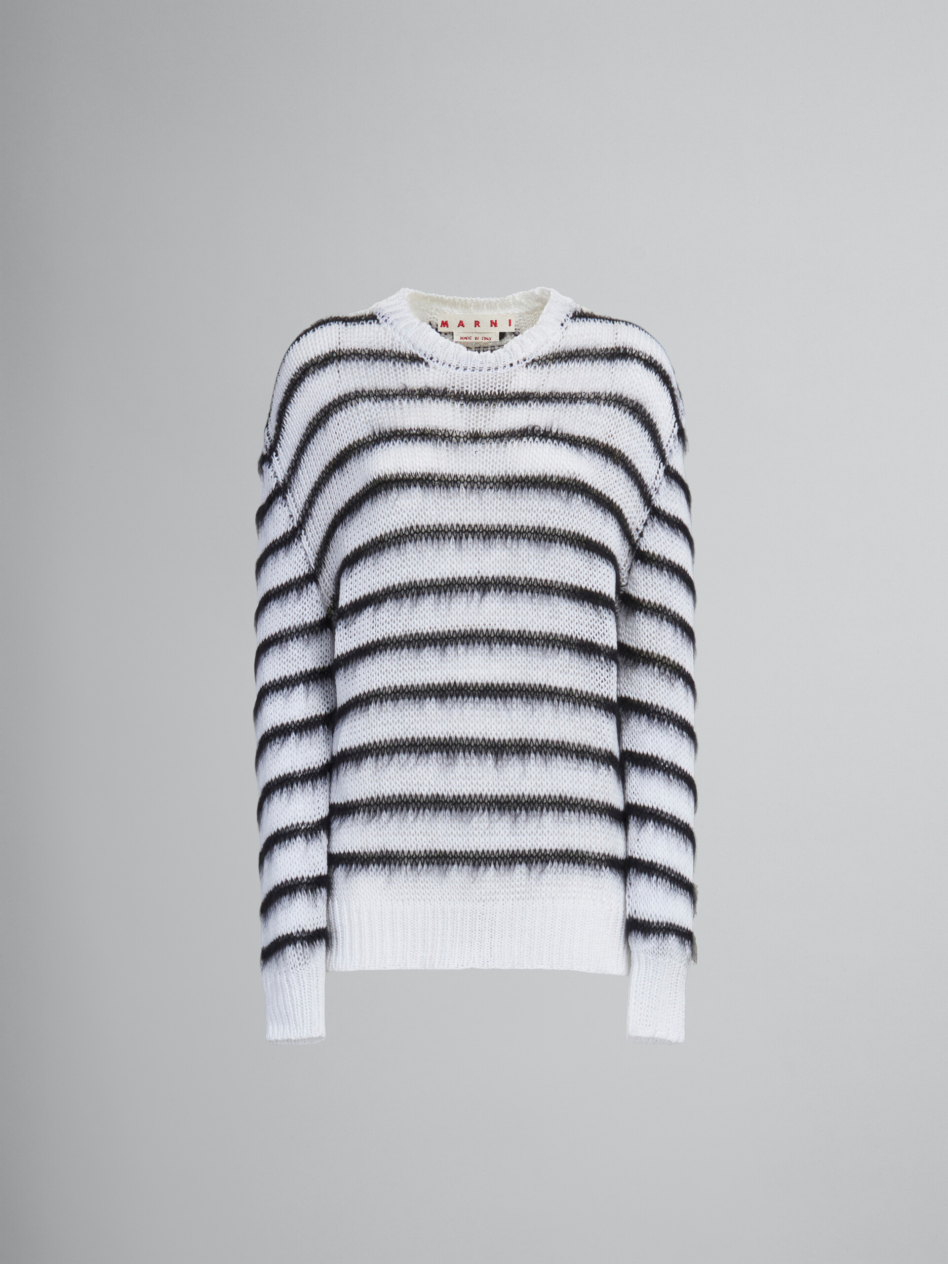Weißer Pullover mit schwarzen Mohair-Streifen - Pullover - Image 1