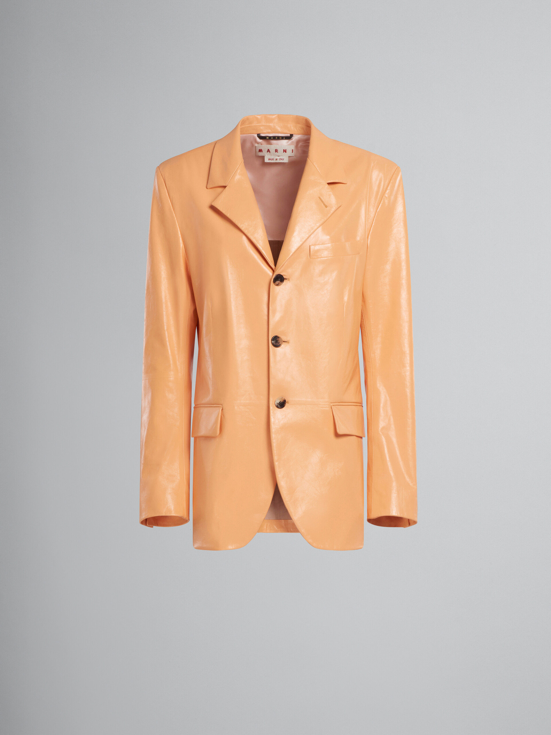 Orange single-breasted leather blazer - Jackets - Image 1