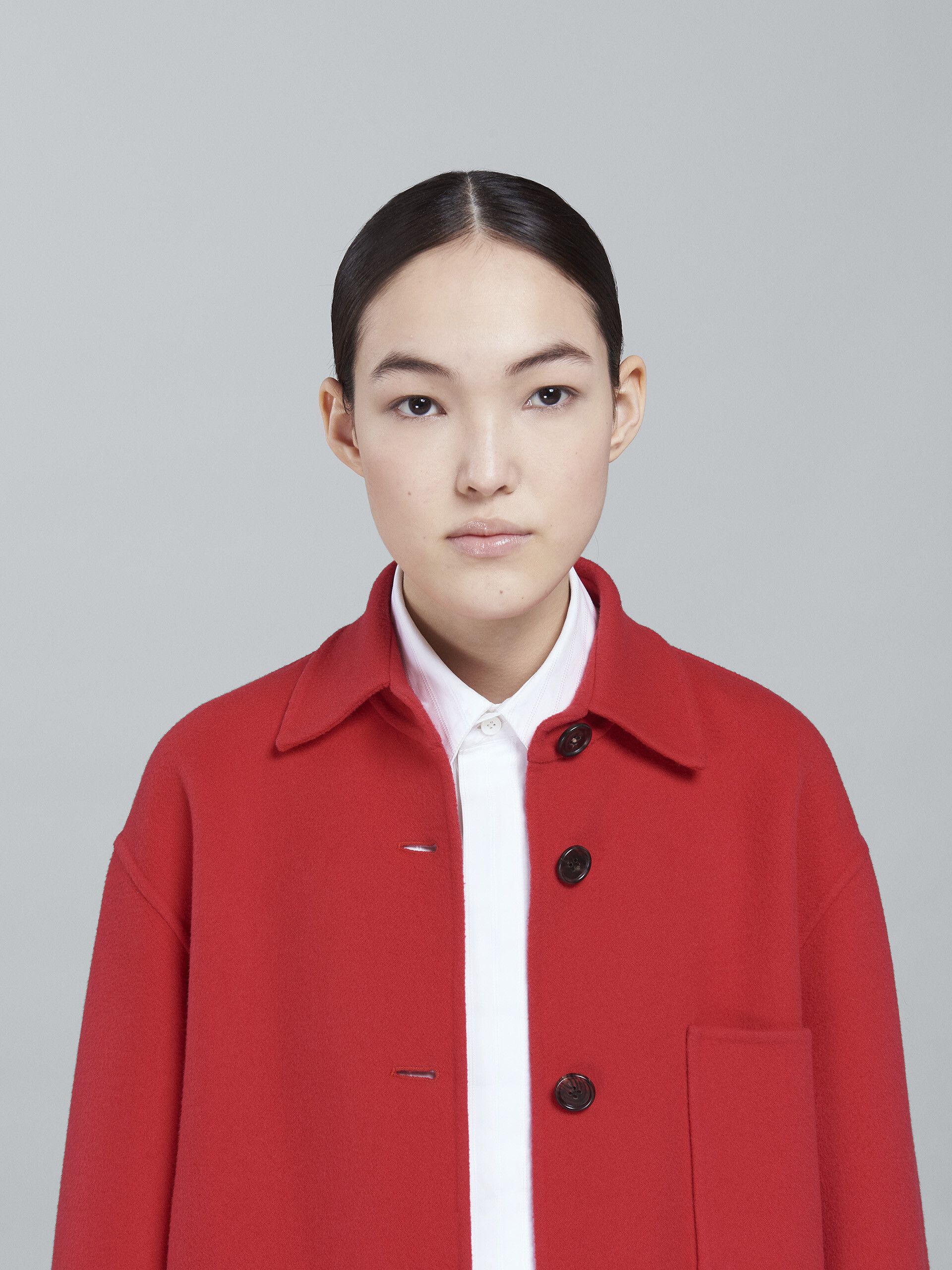 Red double face wool long overshirt - Jackets - Image 4