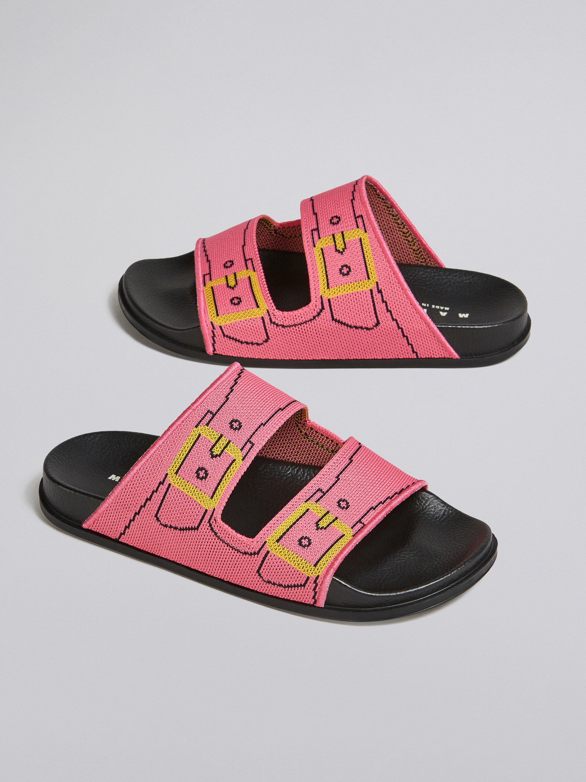 Pink trompe l'œil jacquard two-strap slide - Sandals - Image 5