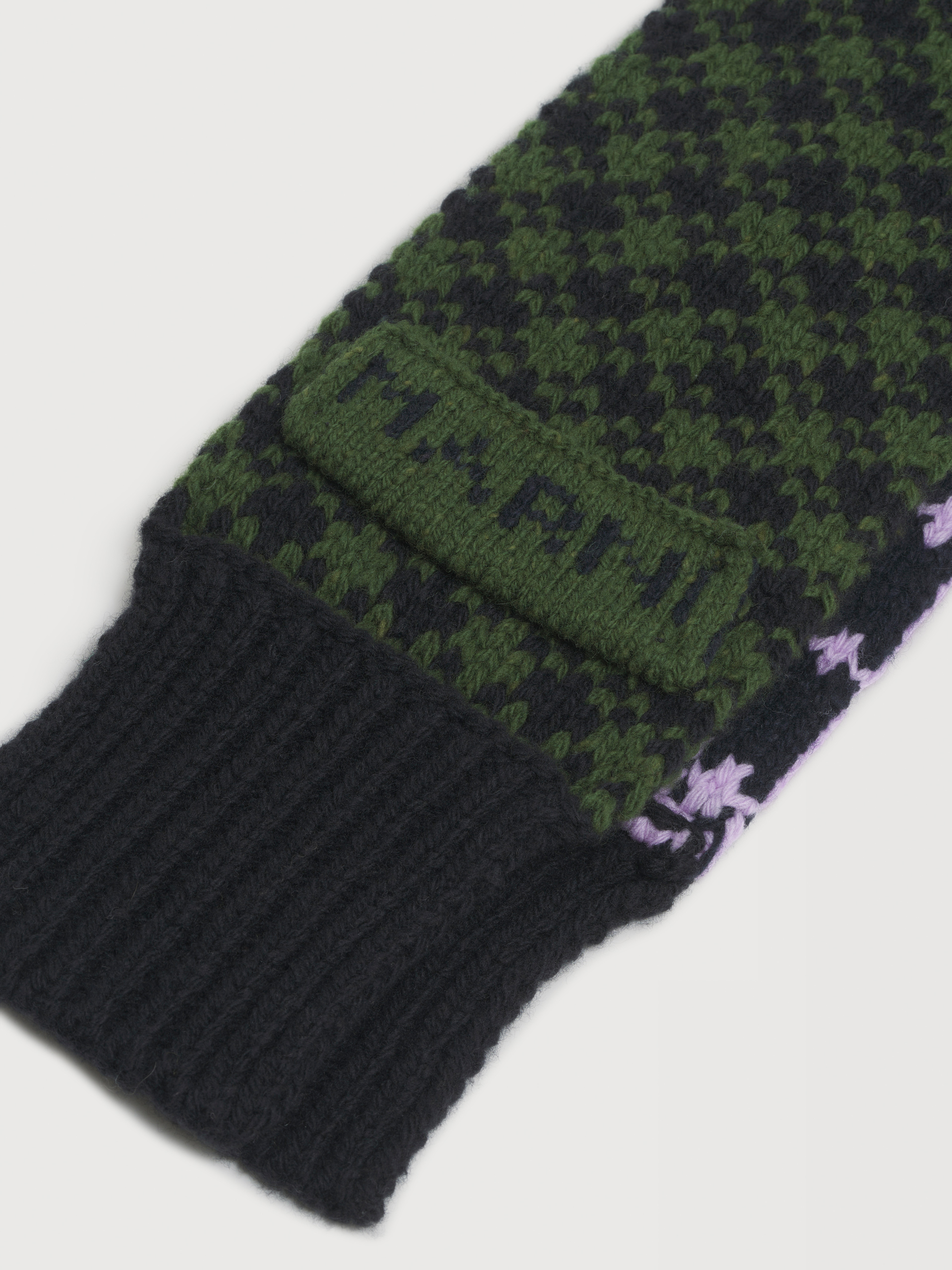 Green and purple wool scarf with geometric motif - Scarves - Image 3