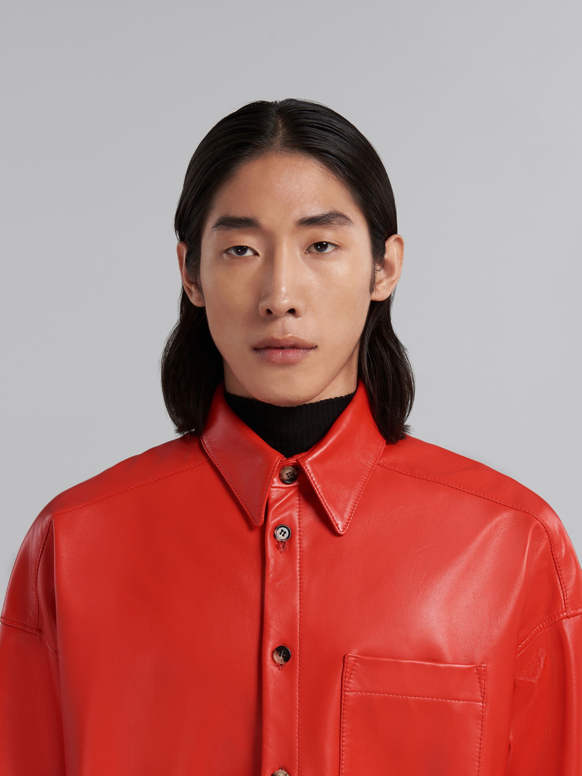 Red nappa leather shirt - Shirts - Image 4