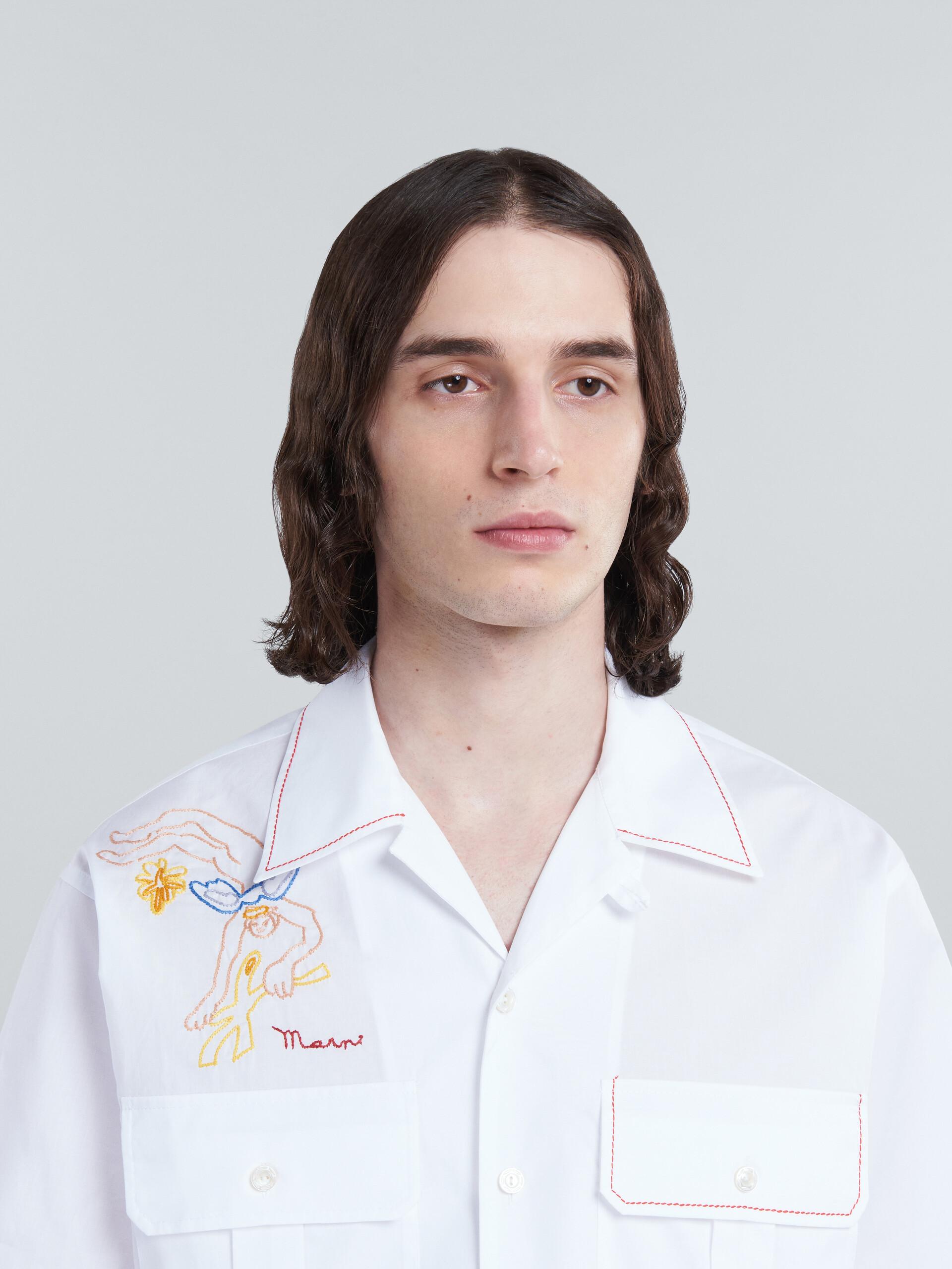 White poplin shirt with embroidery - Shirts - Image 4