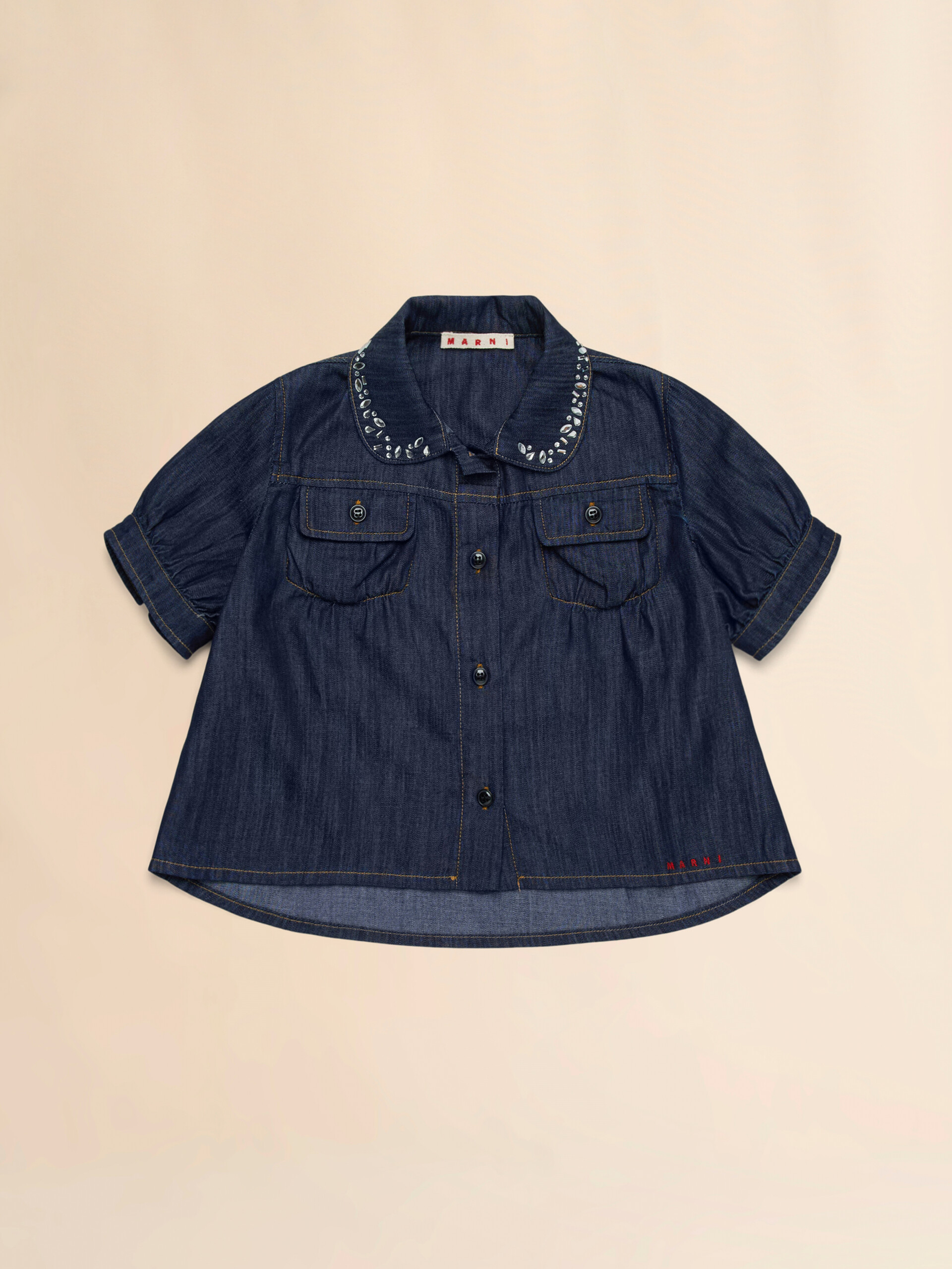 Dunkles Denimhemd mit Strasssteinen - Hemden - Image 1