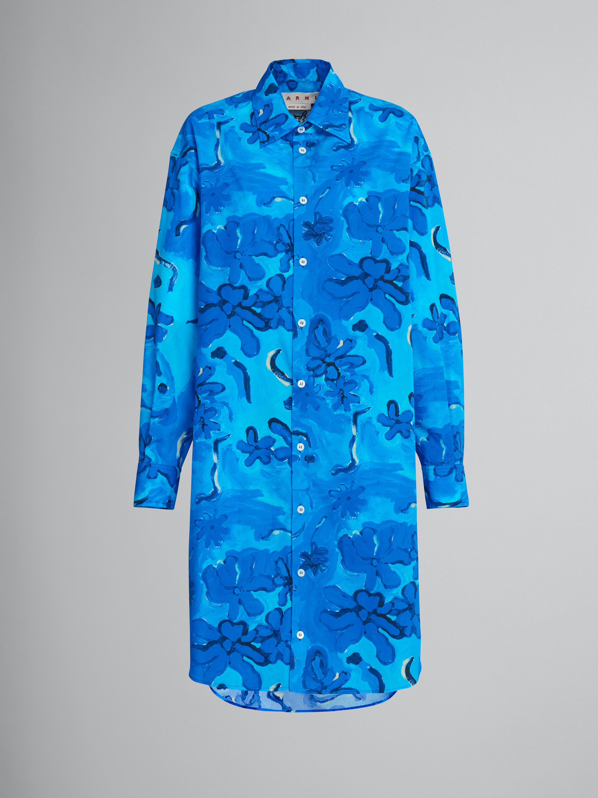 Printed blue poplin shirt dress - Dresses - Image 1