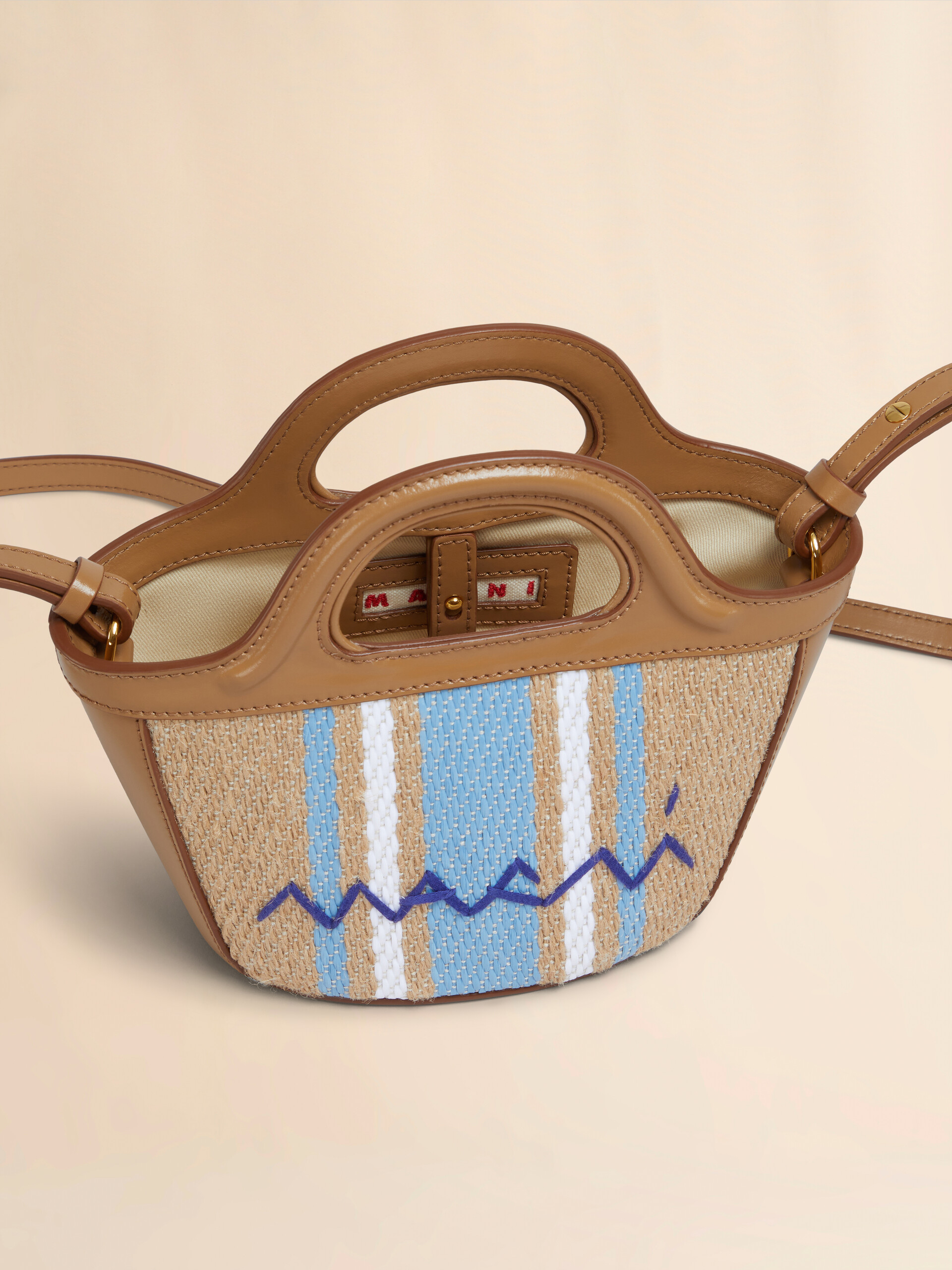 Tropicalia Micro Bag in brown leather and raffia-effect fabric - Handbags - Image 3