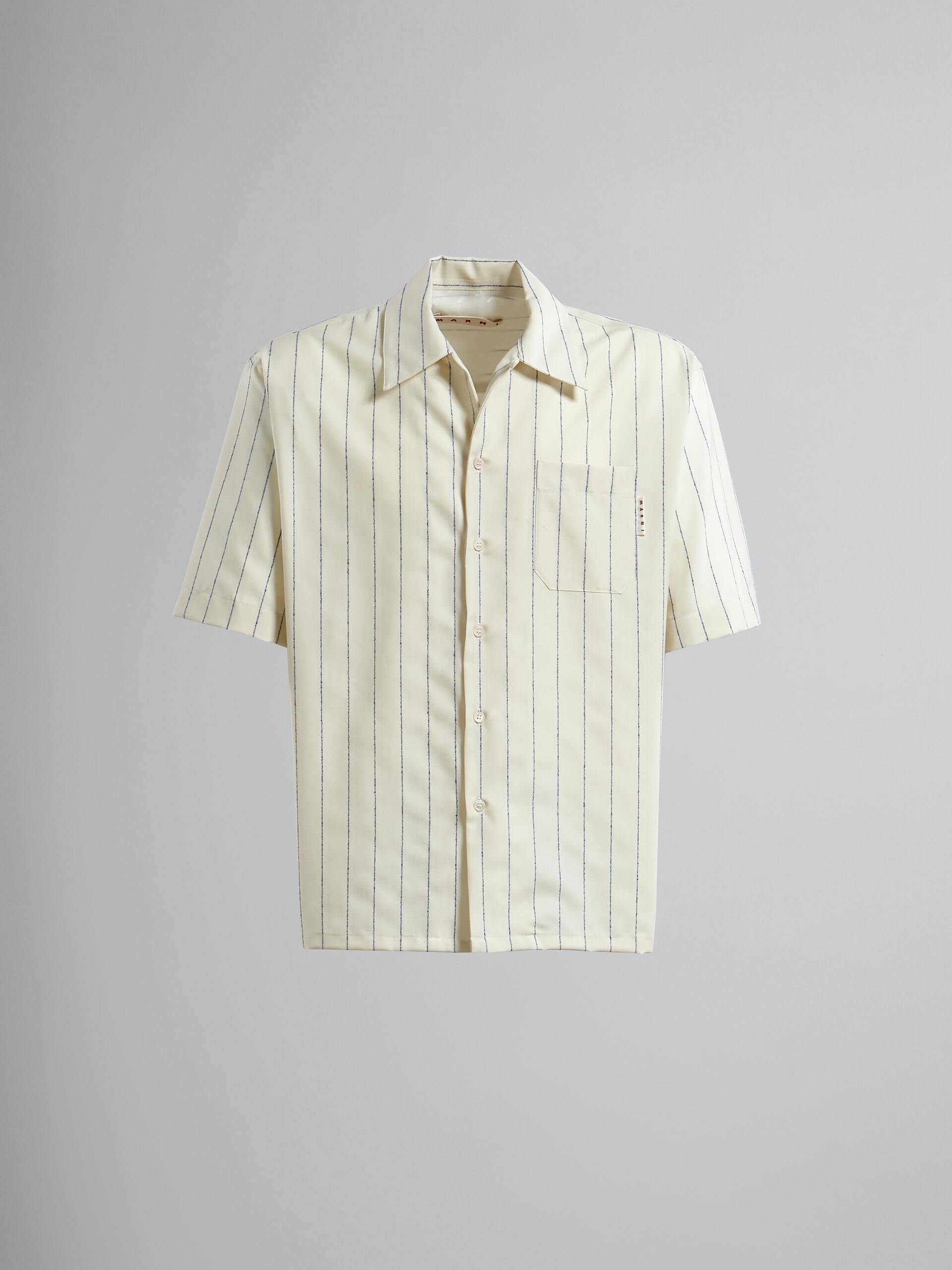 ホワイトピンストライプ フレスコウール地ボーリングシャツ - シャツ - Image 1