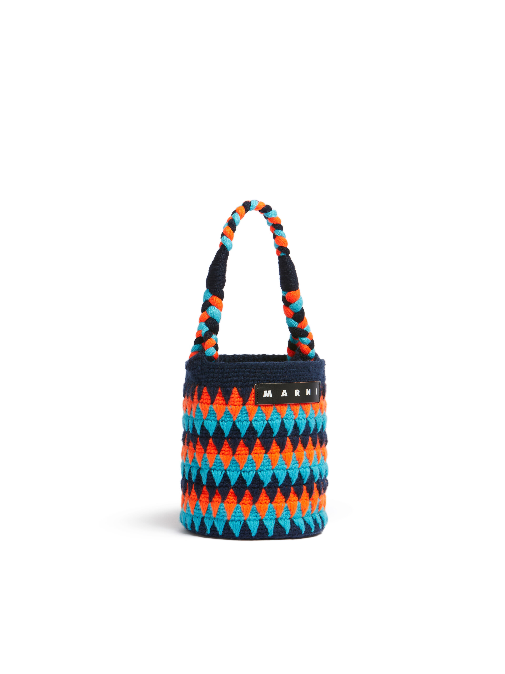 Sac Marni Market Chessboard orange et bleu réalisé au crochet - Sacs cabas - Image 2