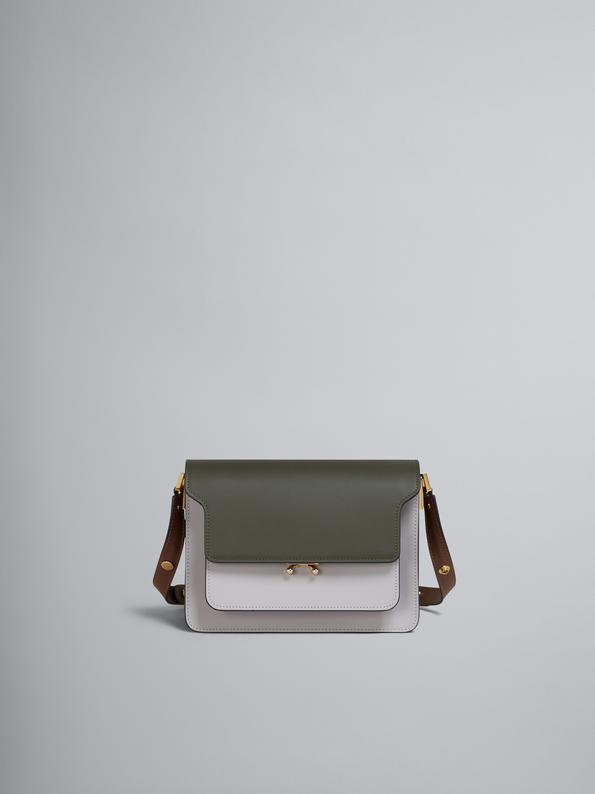 TRUNK medium bag in green grey and brown leather - Shoulder Bags - Image 1