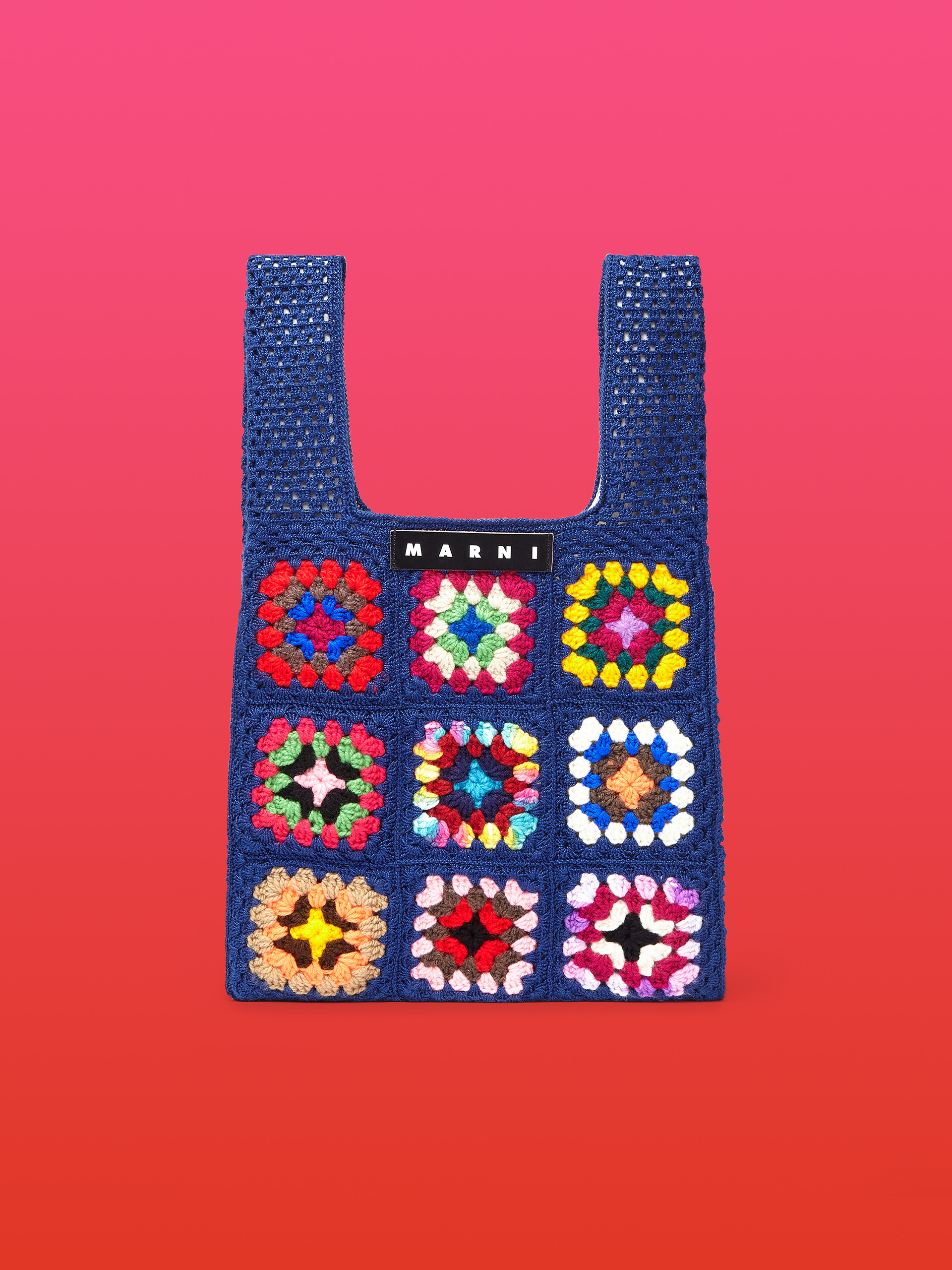 Shopping bag MARNI MARKET with patchwork floral motif in blue crochet polyester - Bags - Image 1