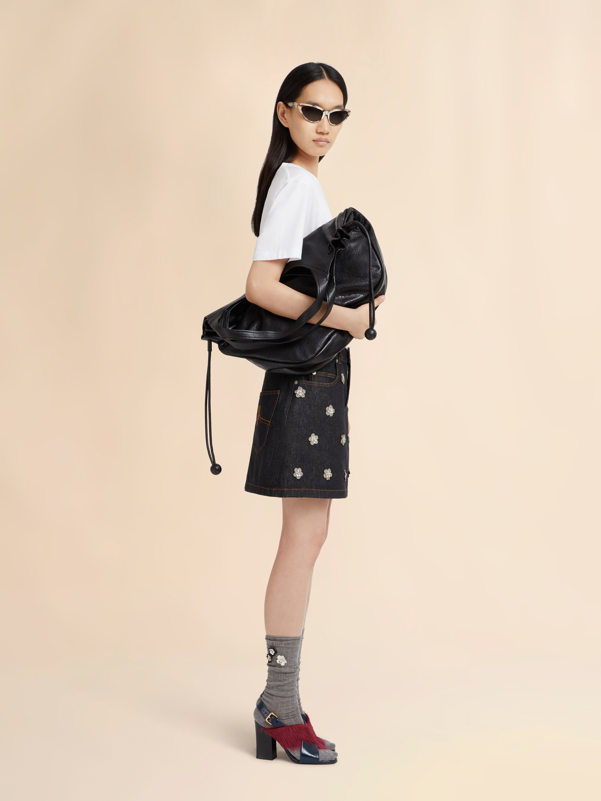 White cotton T-shirt with flocked Marni logo - T-shirts - Image 5