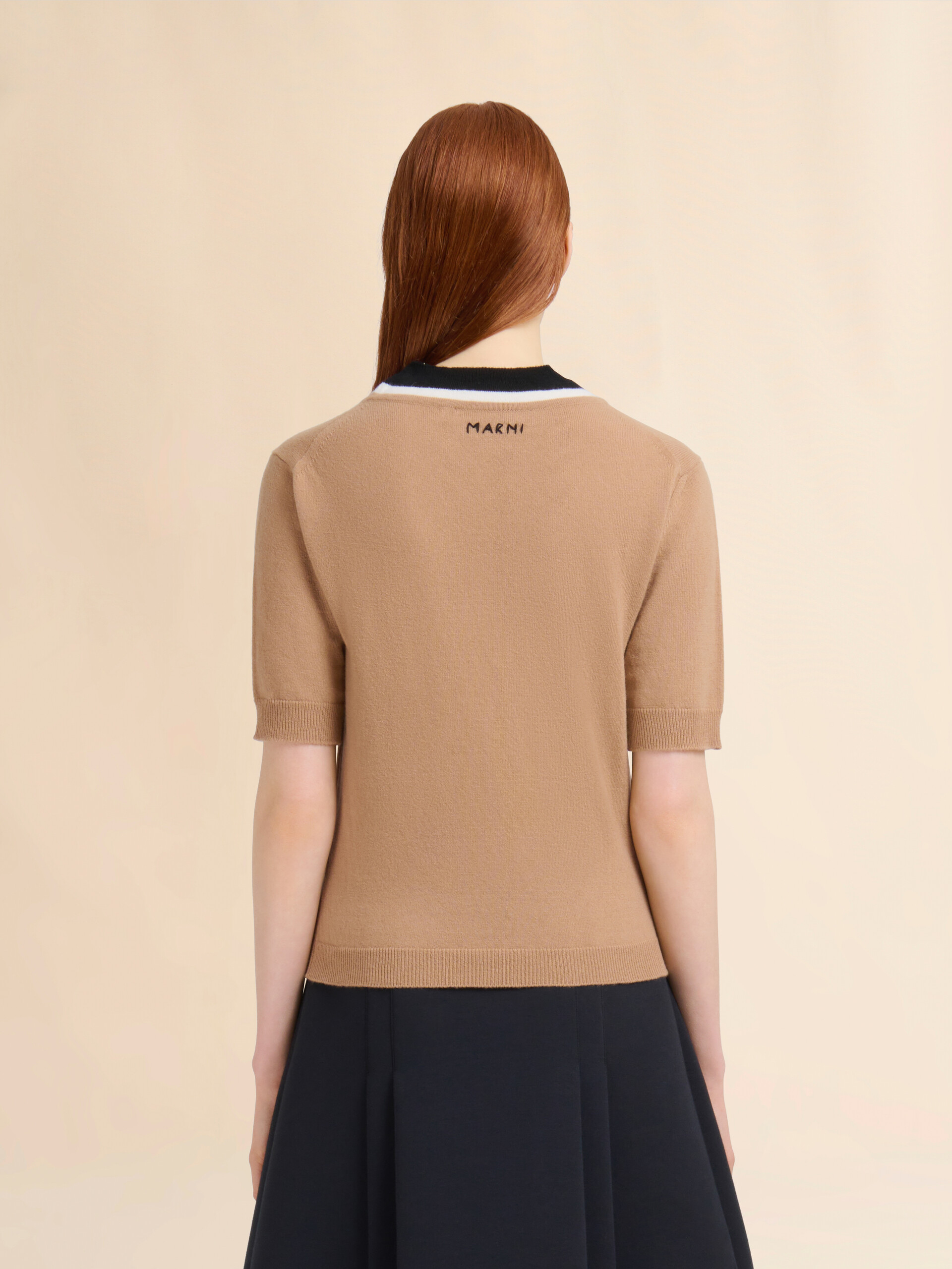 Brown wool jumper with bicolour neck - Pullovers - Image 3