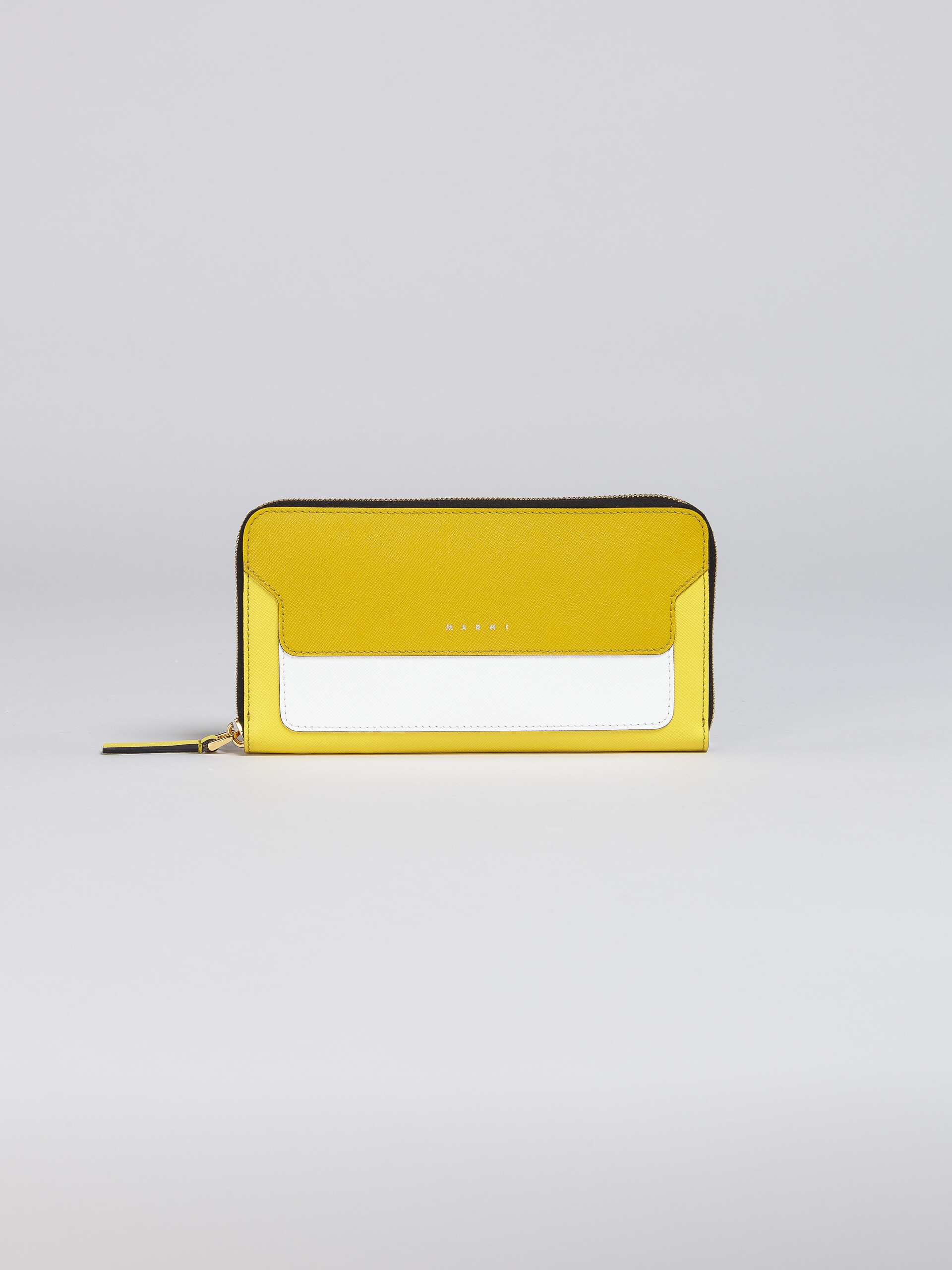 Multicoloured yellow saffiano leather zip-around wallet