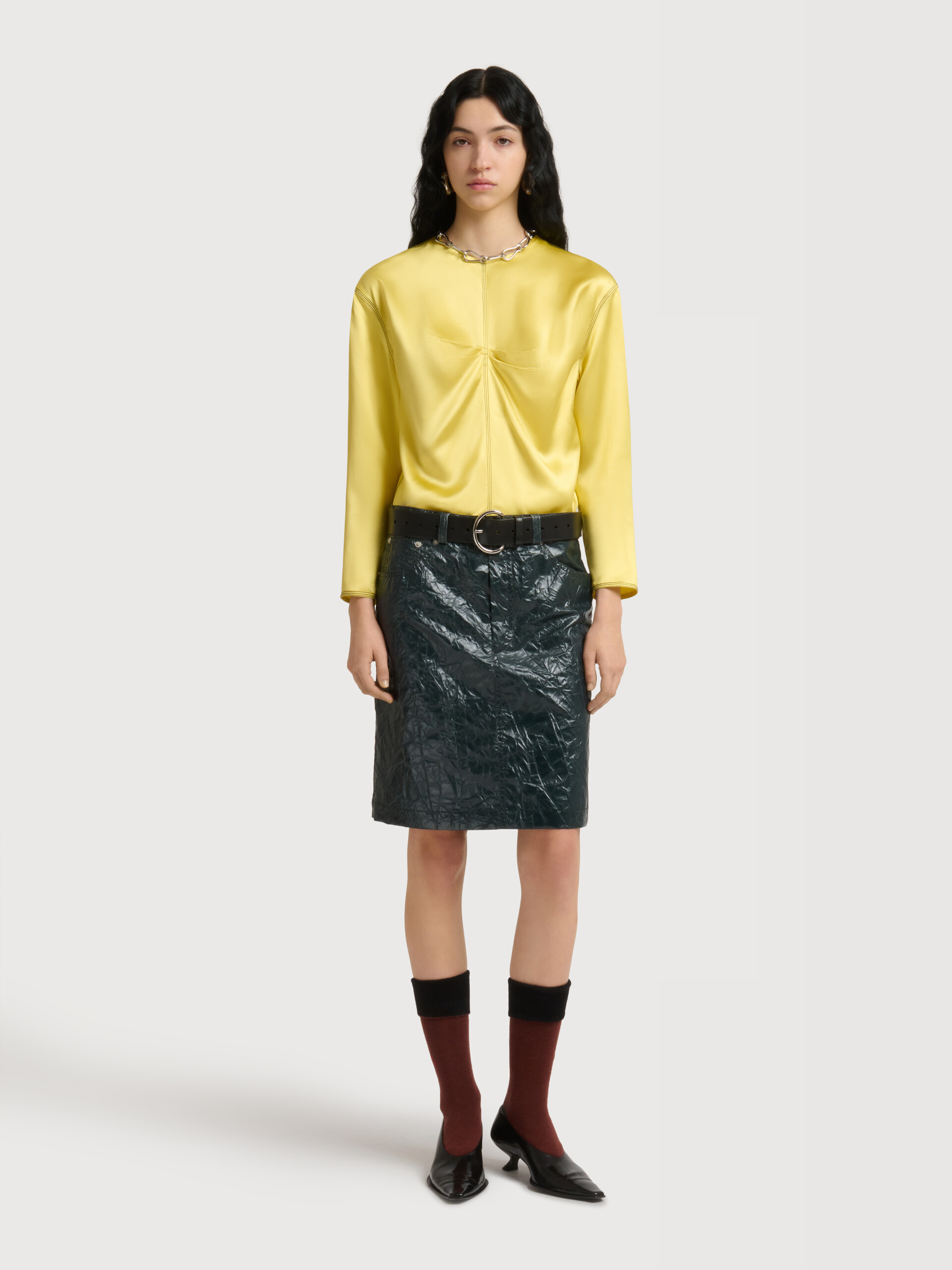 Deep green crinkled taffeta skirt - Skirts - Image 2