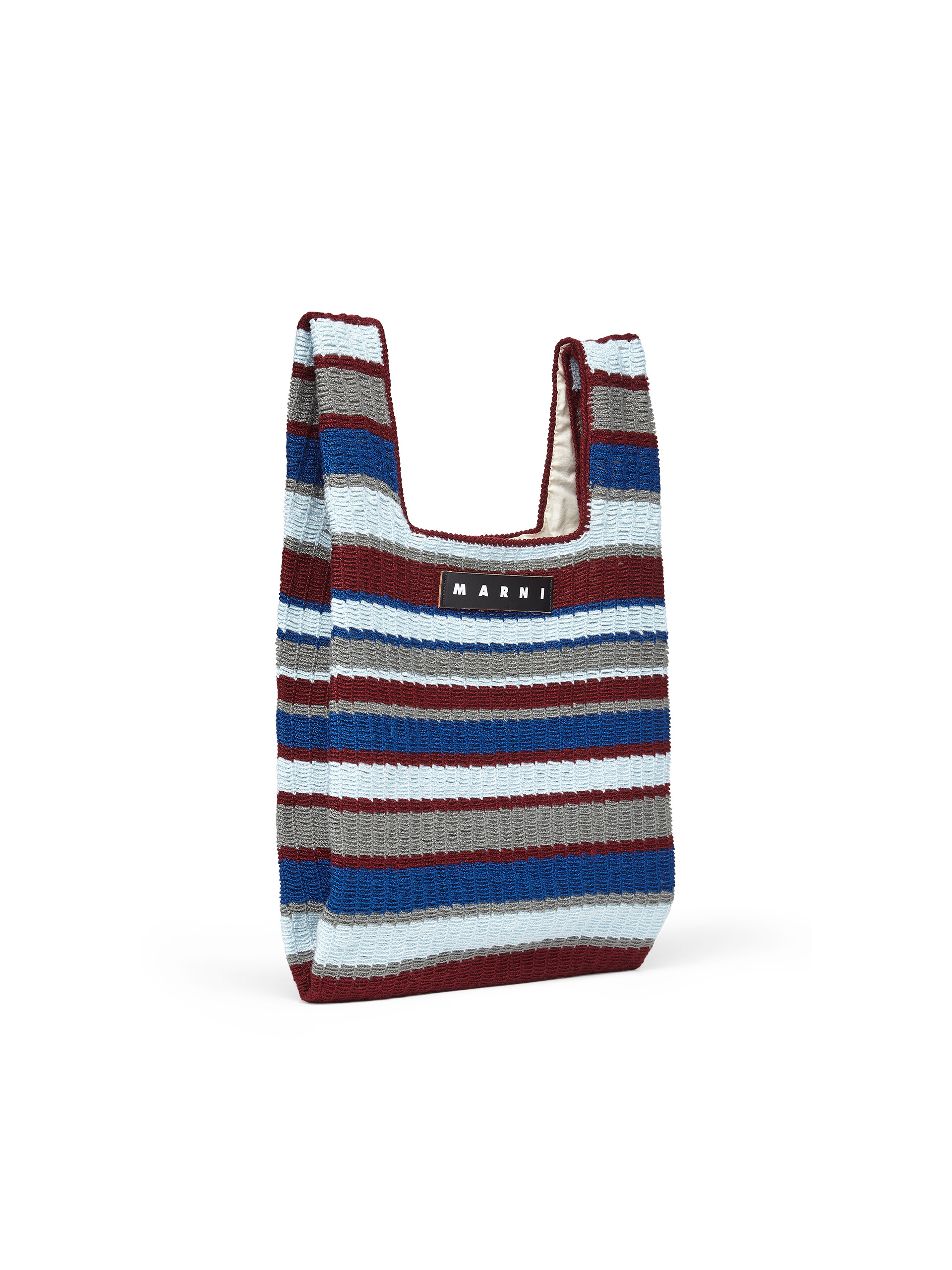 Shopping bag MARNI MARKET with striped motif in burgundy blue grey and pale blue crochet polyester - Bags - Image 2