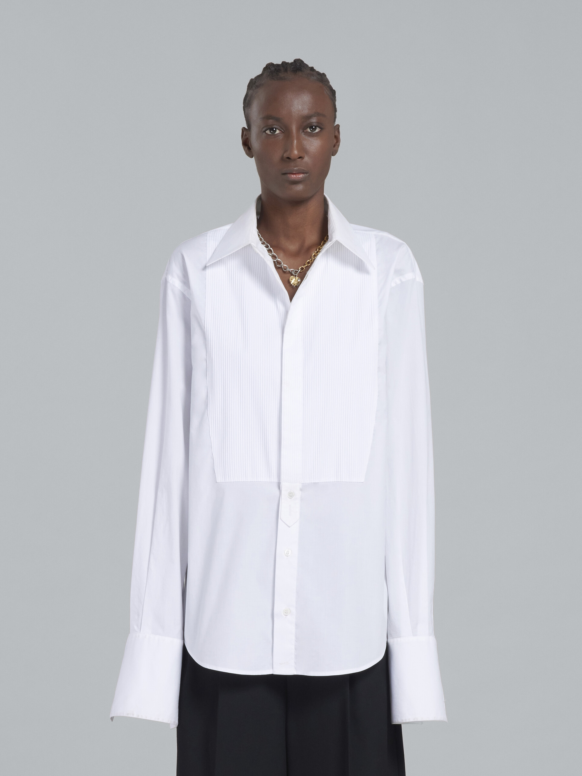 White tuxedo shirt in bio cotton poplin - Shirts - Image 2