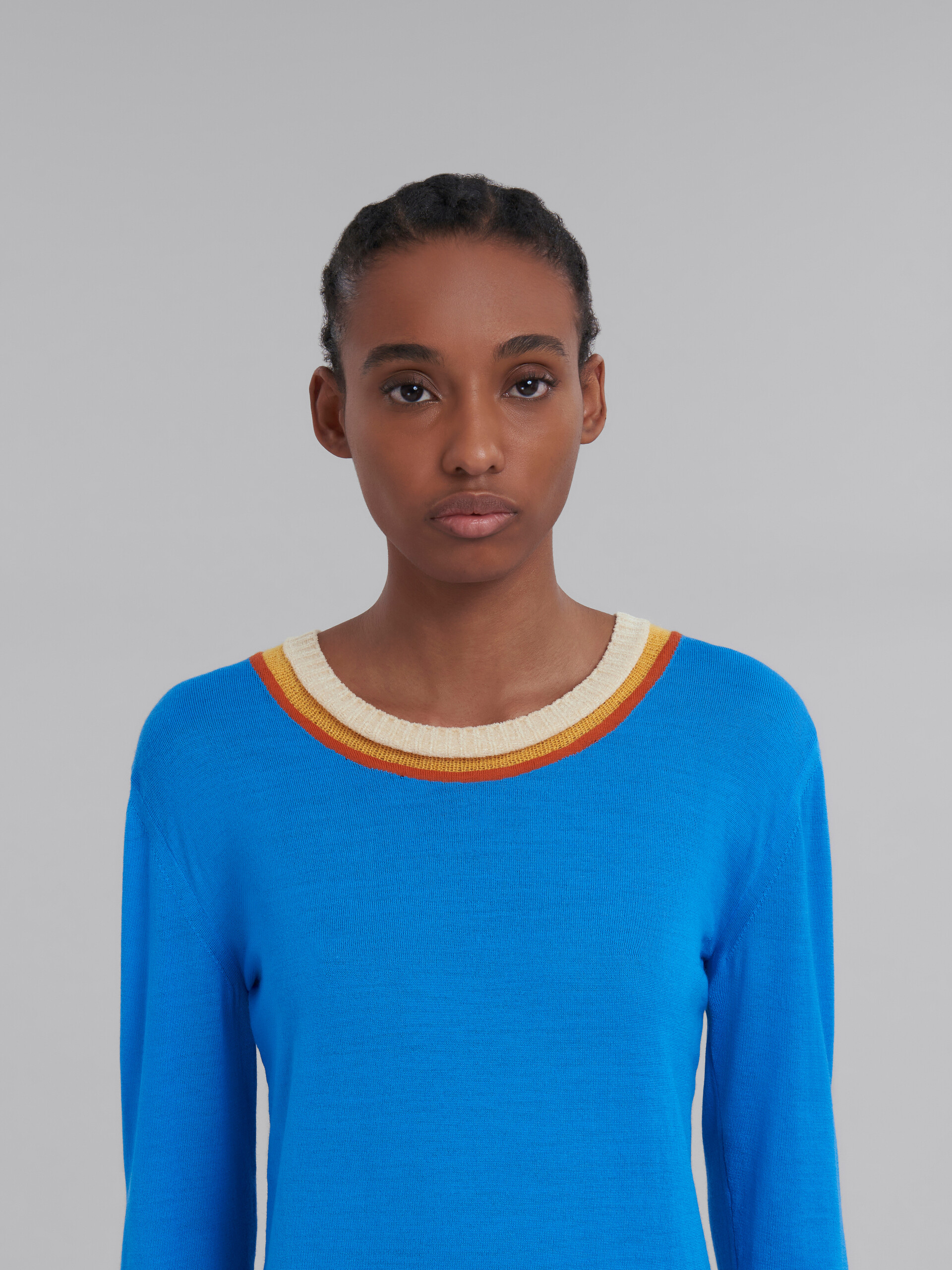 Blue wool jumper with triple neckline - Pullovers - Image 4