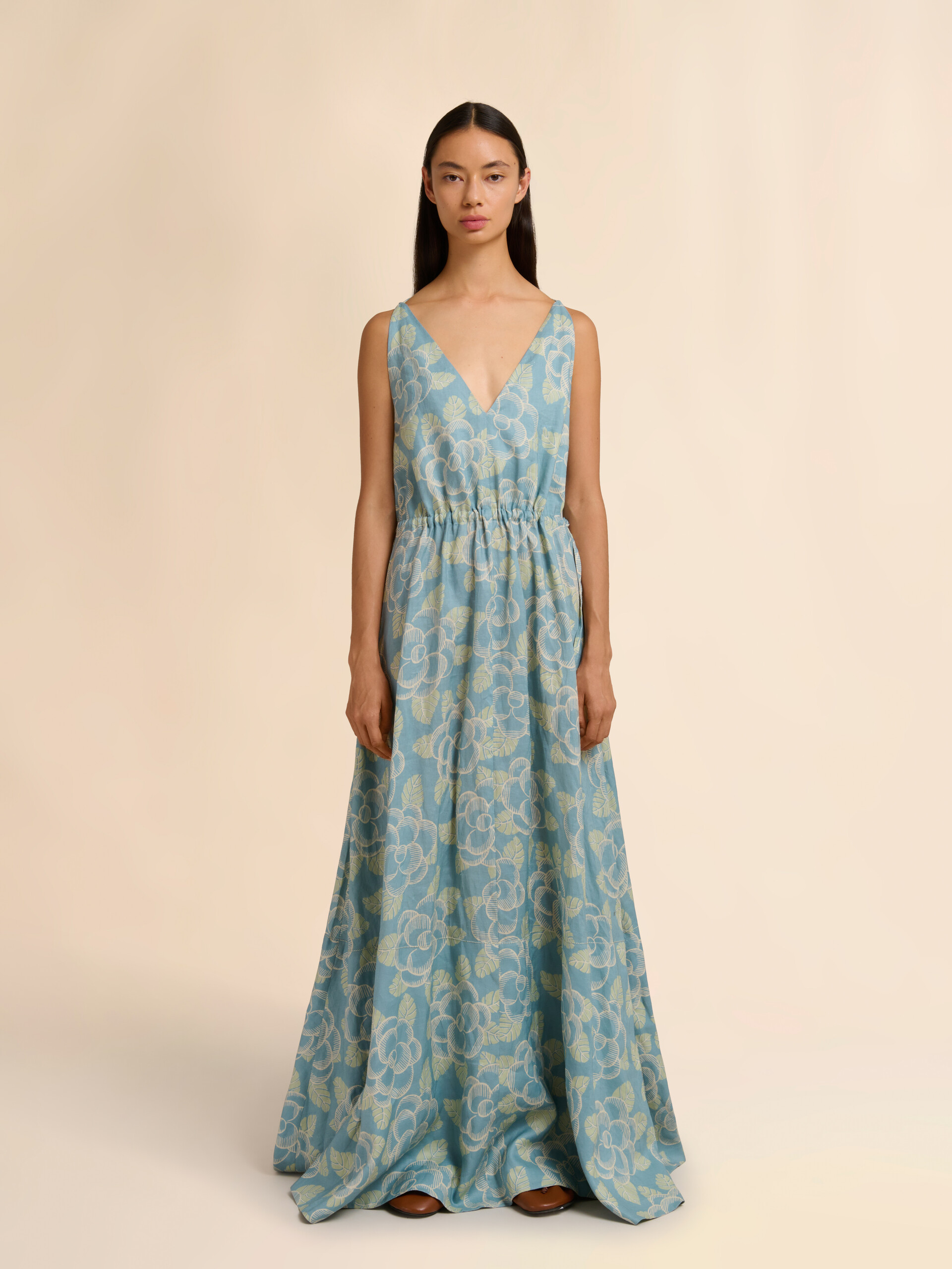 Maxikleid aus blauem Ramie mit Banjo-Print - Kleider - Image 2