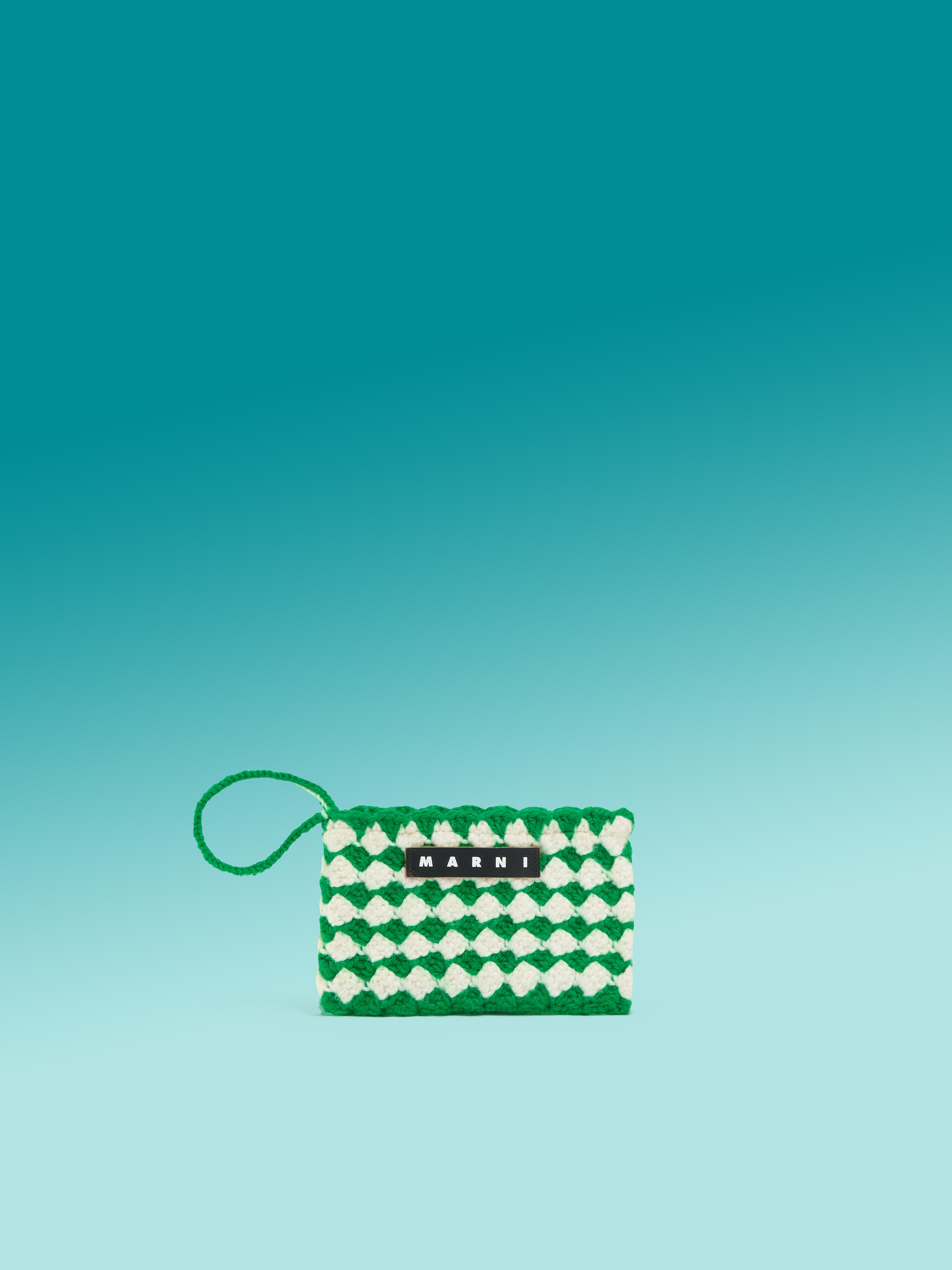 Mittelgroße, schwarze Marni Market Chessboard Häkeltasche - Accessoires - Image 1