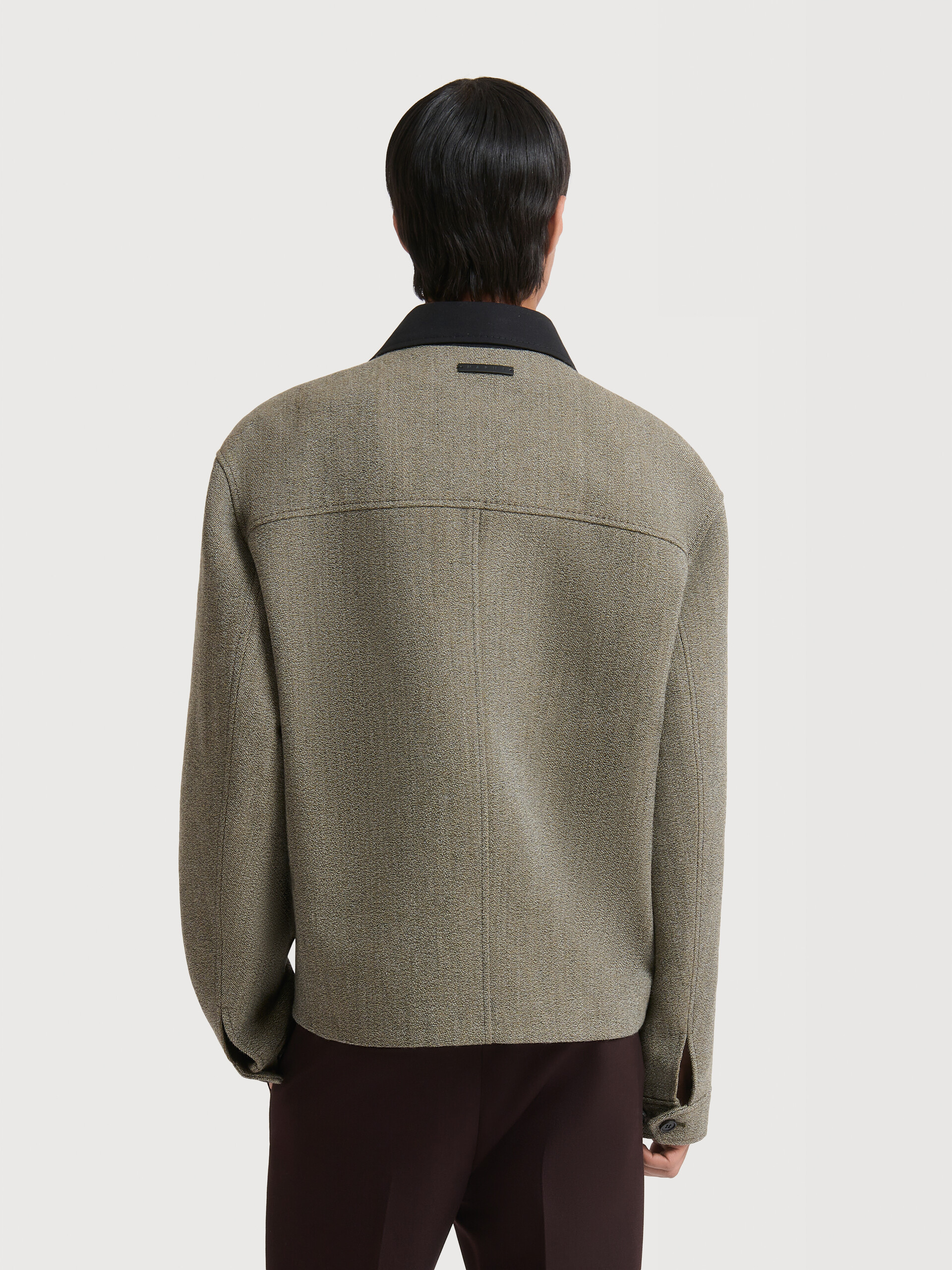 Taupe tweed jacket with sculptural collar - Jackets - Image 4